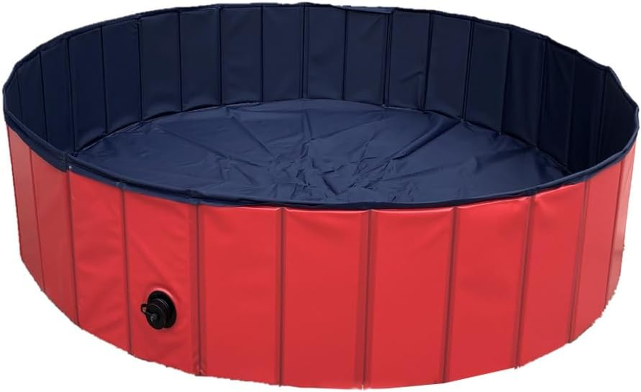 AIMALL Heavy-Duty PVC Pet Pool, Foldable Dog Bath Tub, Non-Slip Bottom, Durable Outdoor Swimming Pool for Pets, Available in Blue, Red, and White, 31.49In X 7.87In and 47.24In X 11.81In