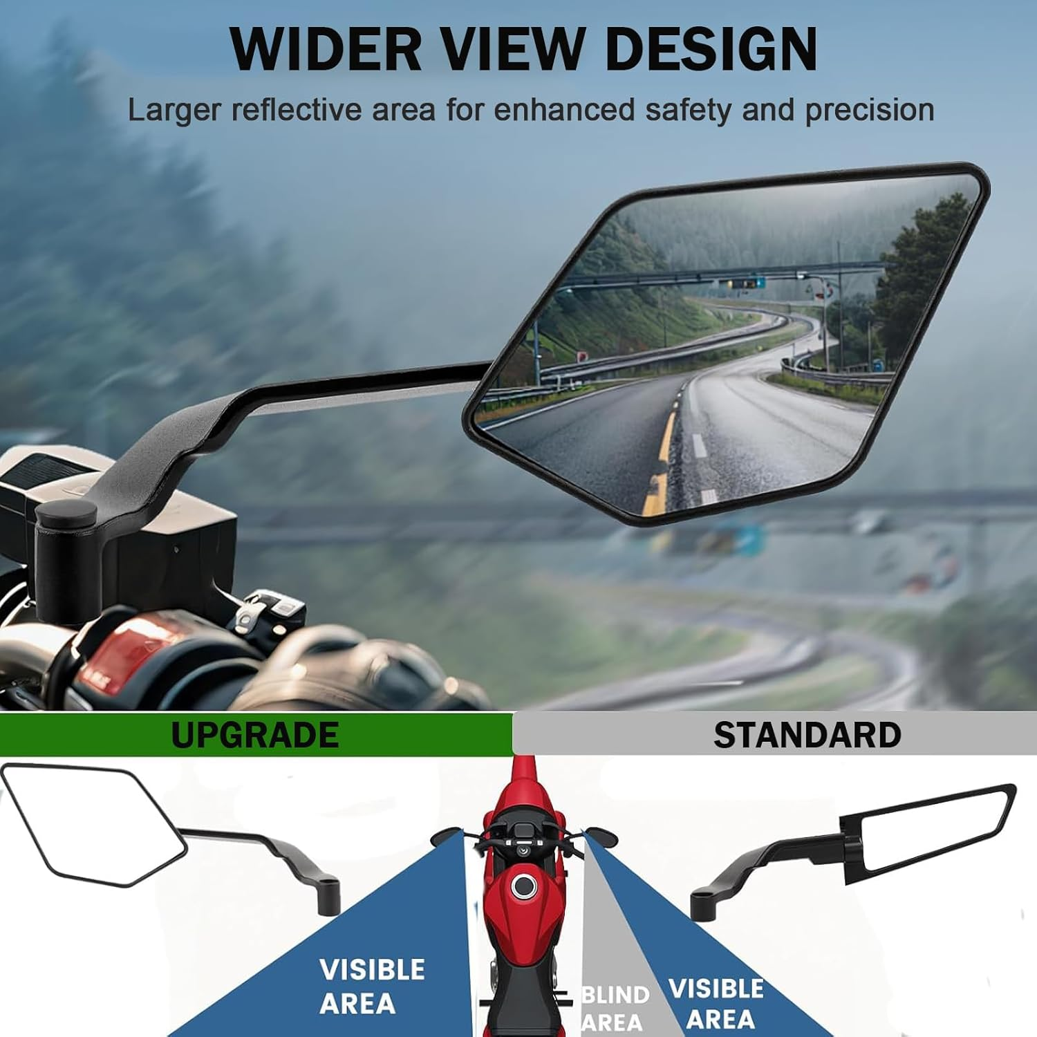 AULESSE Motorcycle Rearview Mirror, a Pair of Universal Motorbike Wing Mirrors with M8 M10 Threaded, Motorcycle Mirrors for Motorcycles Mopeds Scooter Cruiser image number 3