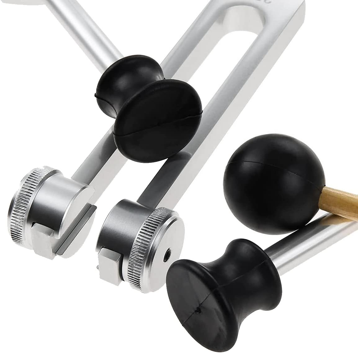 4 Pack Tuning Fork Set(128Hz, 256Hz, 512Hz) with Tuning Fork Hammer for Sound Sound Vibration Tool with Base,Silver image number 3