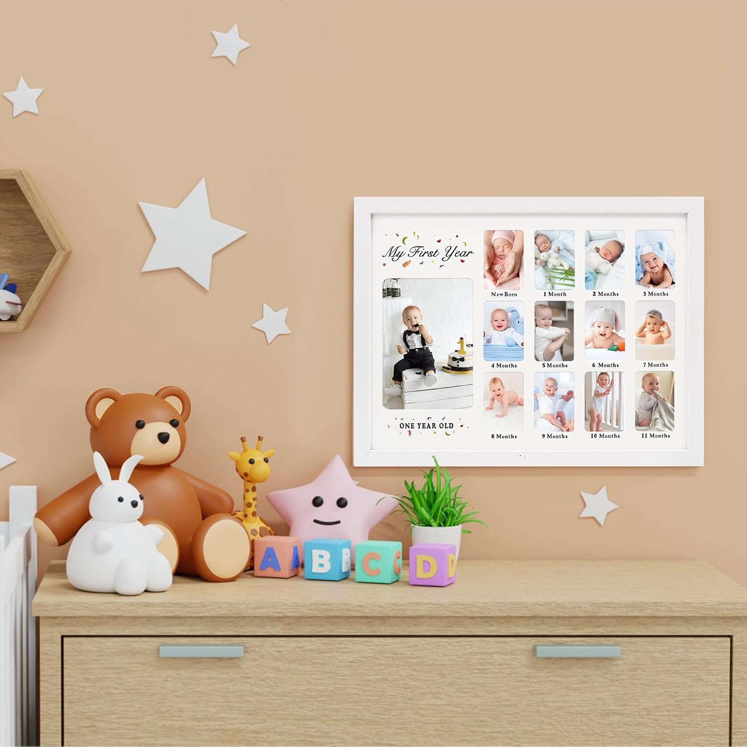 Gmframes Baby First Years Photo Frames 12 Month Picture Frame 12 * 16 for Holds (1) 5X7 & (12) 2X3 Wallet Size Photos White image number 5