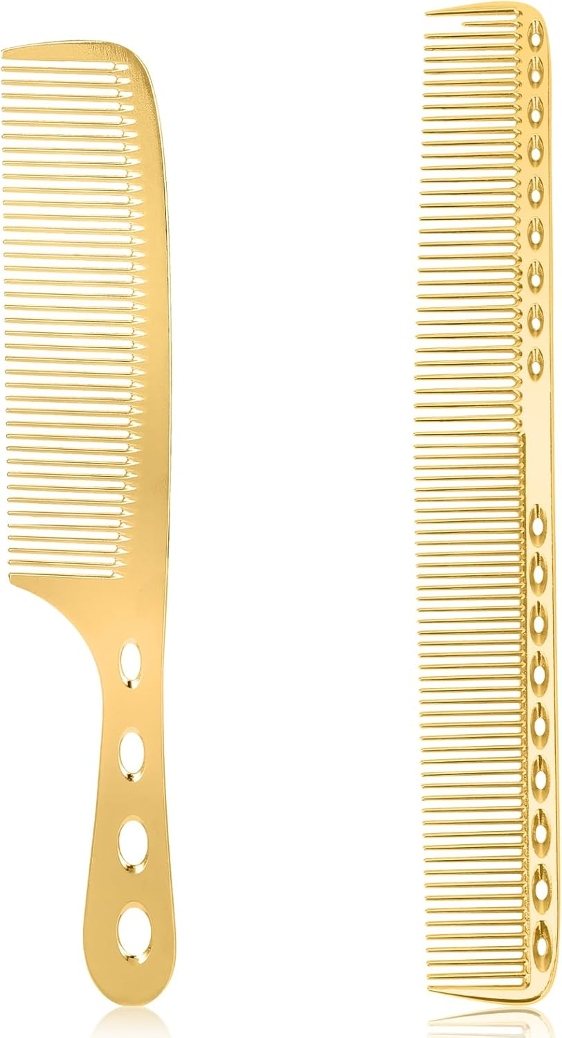 Metal Comb for Men, 2 PCS Fine Tooth Comb Aluminum Cutting Comb Metal Hair Styling Comb Set Metal Rat Tail Comb Professional Barber Comb, Detangling Comb anti Static Metal Combs for Hair Women, Gold image number 6