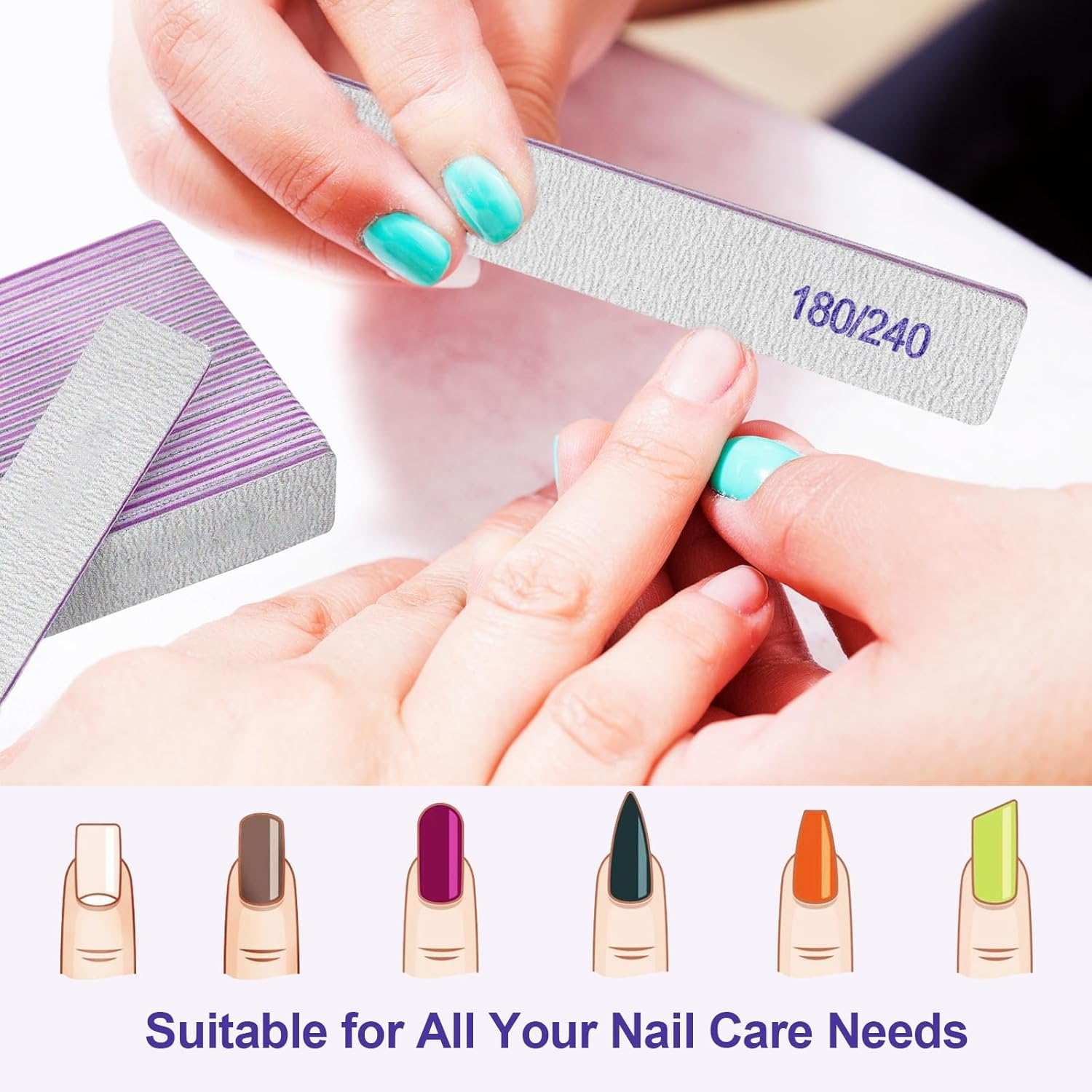 Nail File (12 Pack), 180/240 Grit Emery Boards Nail Files for Natural Nails and Acrylic Nails, Double Sided Emory Boards Limas Para Unas Acrilicas Profesional Fingernail Filer Reusable Manicure Gray image number 4