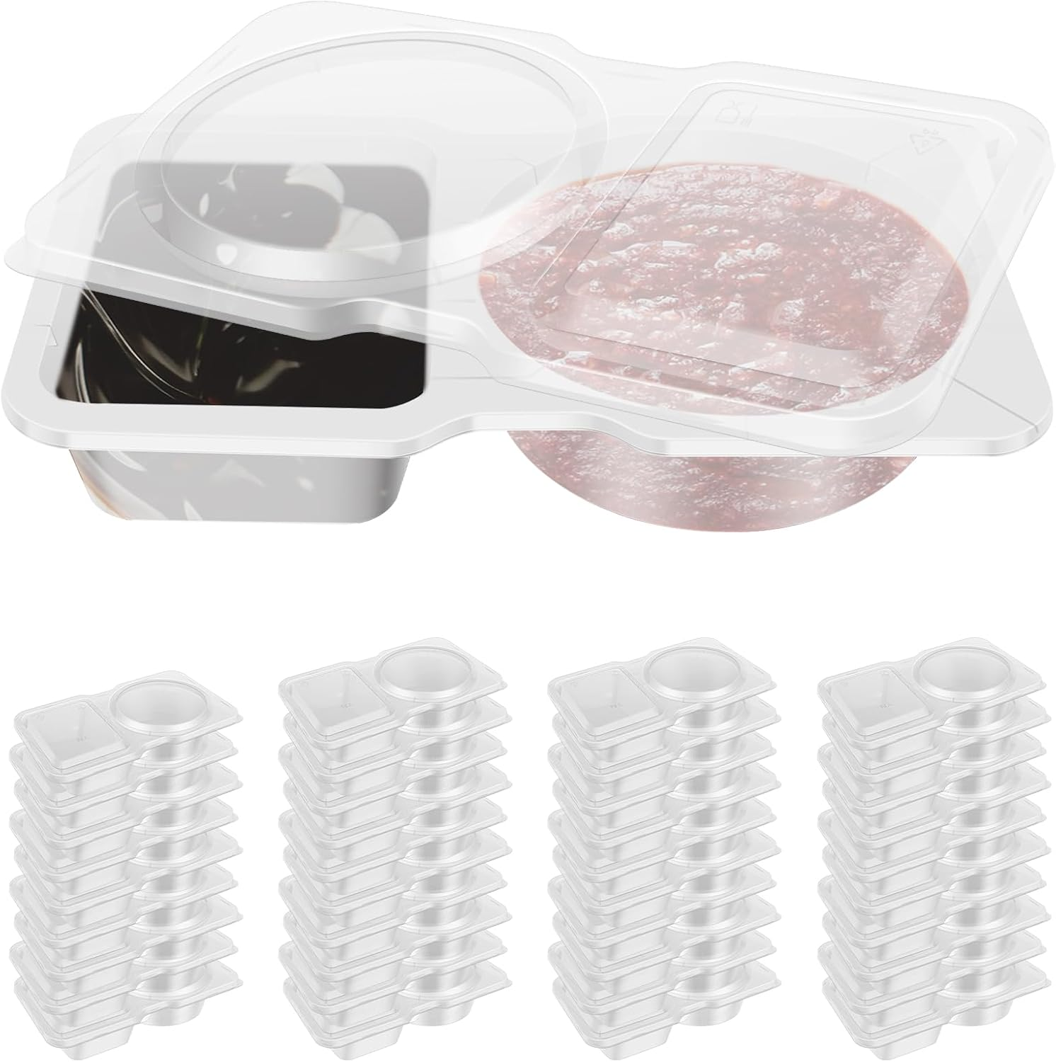 MFAUCAZB 40PCS Double Compartment Condiment Container with Lids, 2 Compartment Snack Containers, Reusable Plastic Sauce Containers, Compartment Container for To-Go Sauce, Sampling, Travel Snack image number 5