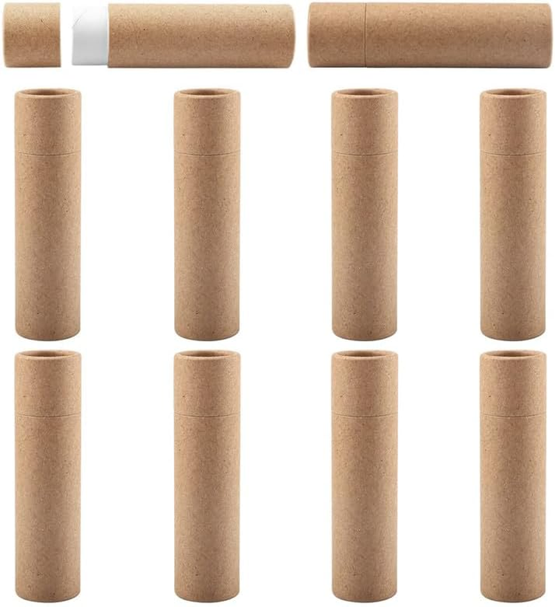 Paperboard Lip Balm Tubes, 10 Pieces Empty Kraft Paper Chapstick Tube Container, round Shap Empty Kraft Paper Jar Tube, Brown