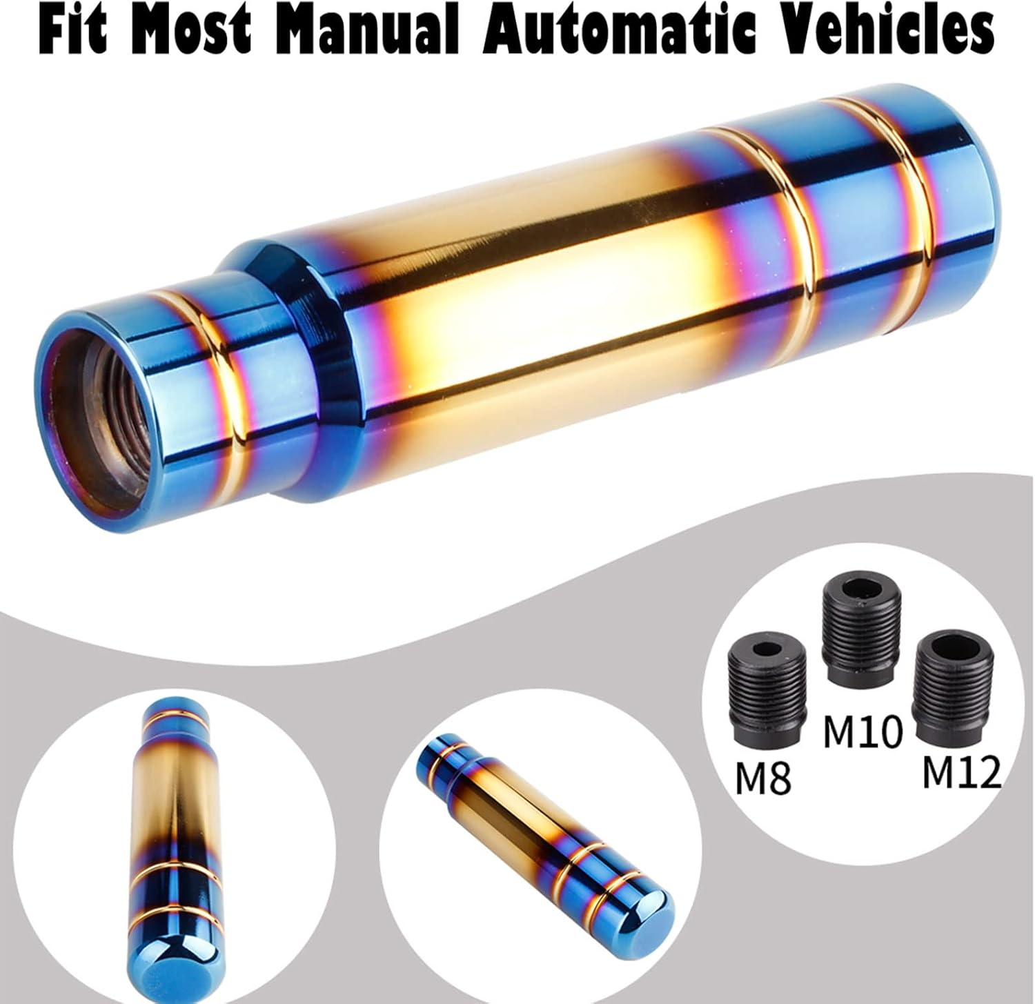 BARTOO Aluminum Alloy Heavy Weighted Shifter Knob, 5" Auto Gear Shift Knob, Car Gear Lever Stick Shifter Handle,With 3 Threaded Adapters M8 M10 M12,Fit Most Automatic Manual Vehicle(Gold Plated) image number 5