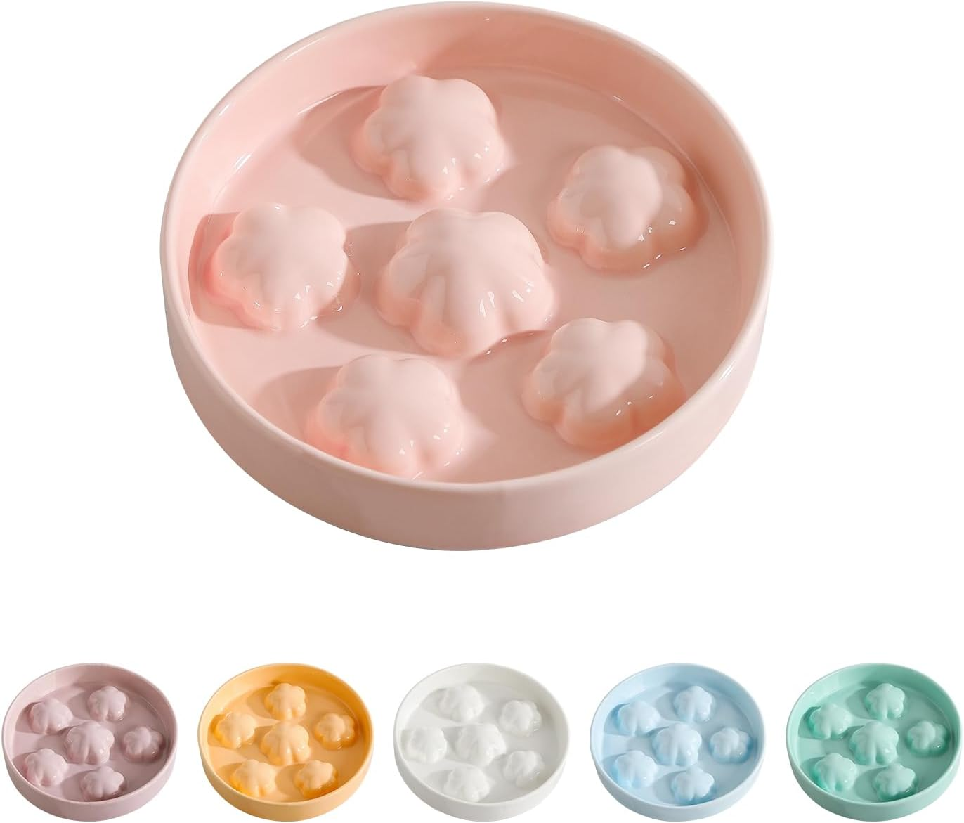 Cat Slow Feeder Bowl Ceramic - Slow Eating Cat Bowl anti Vomiting - Pastel Tones Cat Food Plate - Cute Bloom Cat Feeding Bowl - Fun Maze Cat Dish for Fast Eaters - Dishwasher Safe - 6 OZ - Pale Pink image number 6