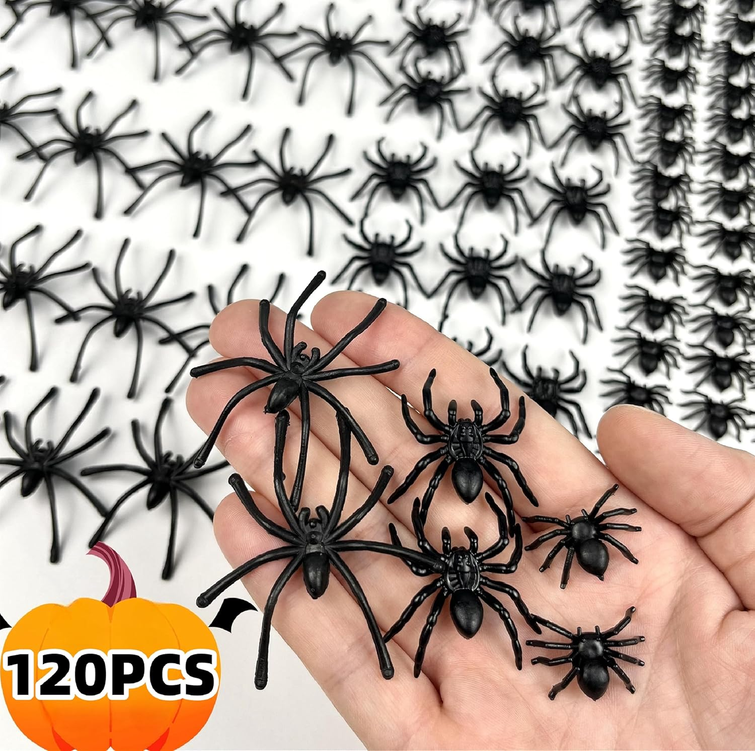 VOVEA 120PCS Realistic Halloween Plastic Spiders Fake Black Scary Spiders Prank Props for Halloween Party Decorations image number 5