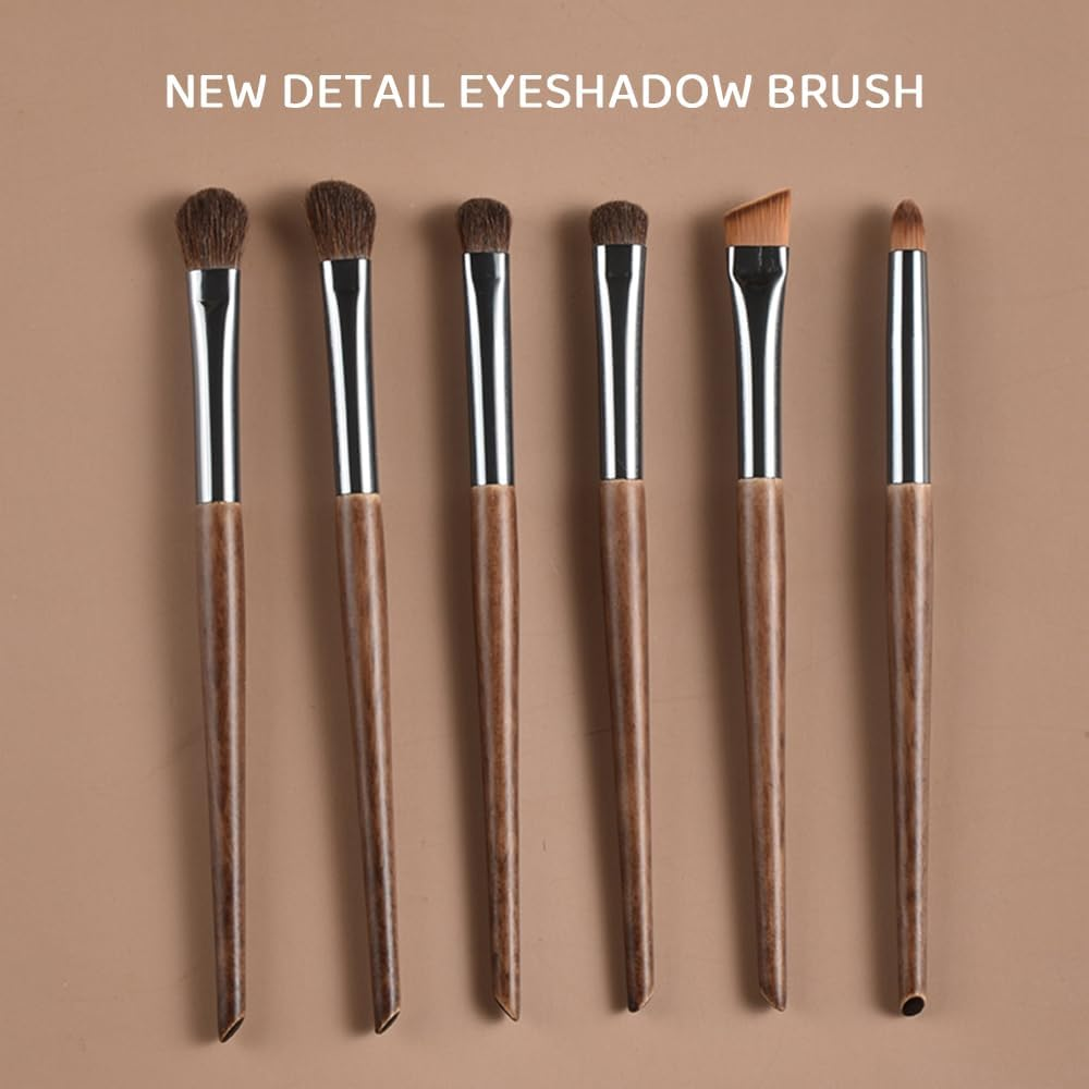 HYAVIA 6-Piece Eyeshadow & Kabuki Makeup Brush Set, Ultra-Soft Hair Brushes for Concealer, Blush, Contour & Blending, Travel-Friendly Cosmetic Brush Kit &ndash; Brown image number 6