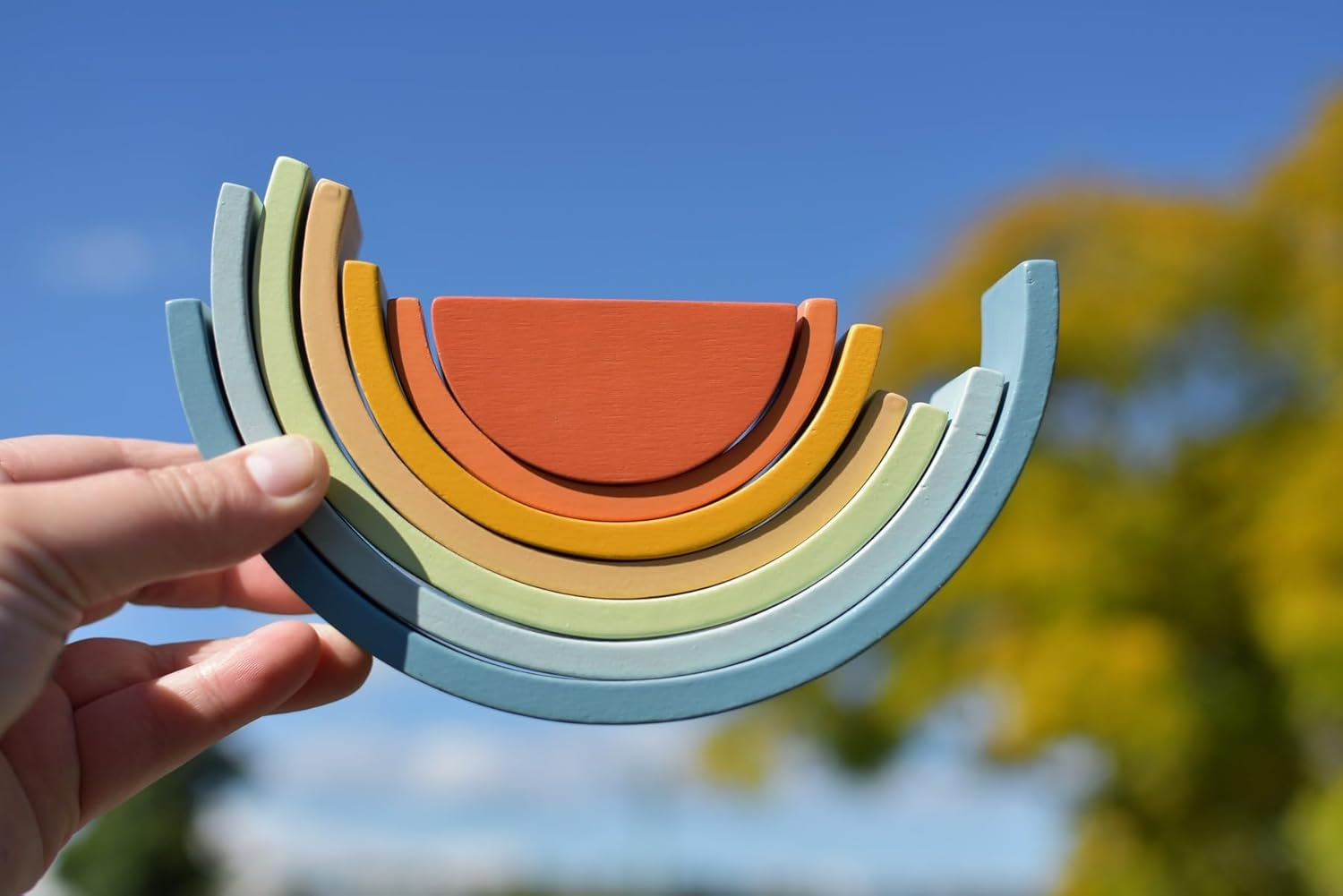 Kaper Kidz Wooden Stacking Rainbow Denim & Rust Playset image number 3