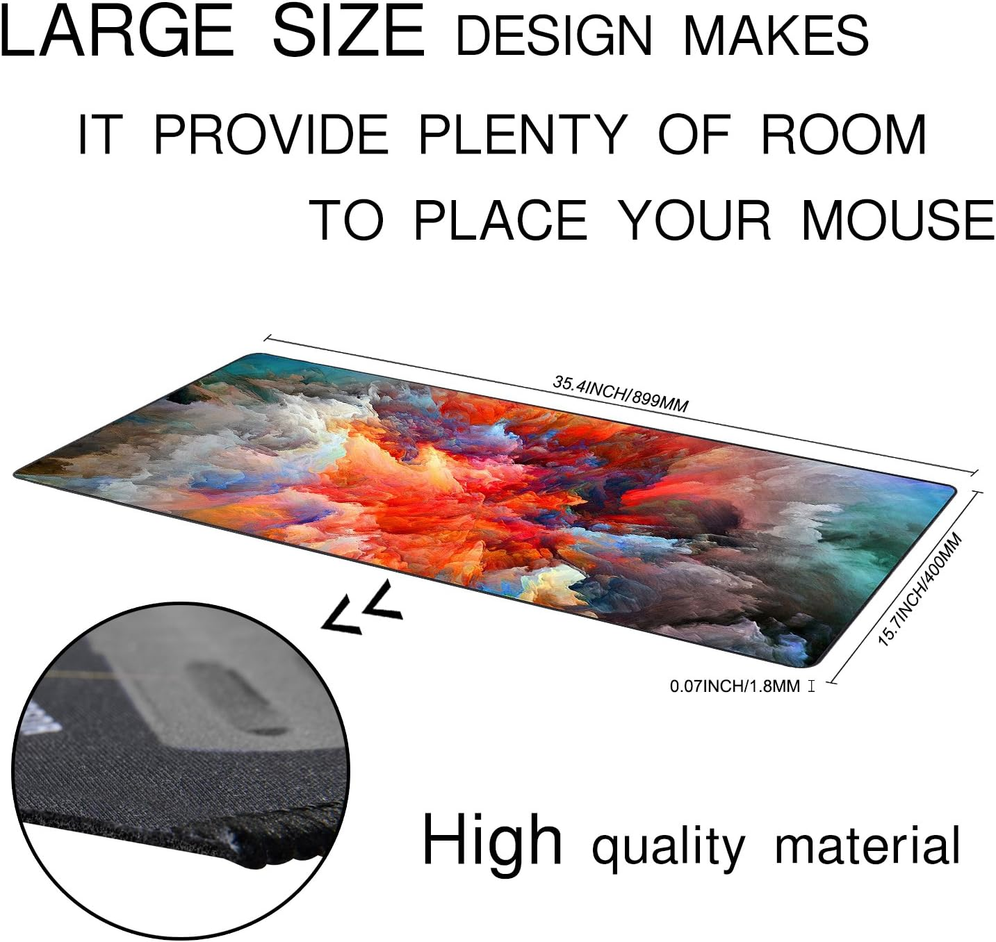 XXL Extended Large Gaming Mouse Pad Non-Slip Water-Resistant Rubber Cloth Computer Game Mouse Mat(35.4&times;15.75&times;0.1 Inch Colourful Clouds)