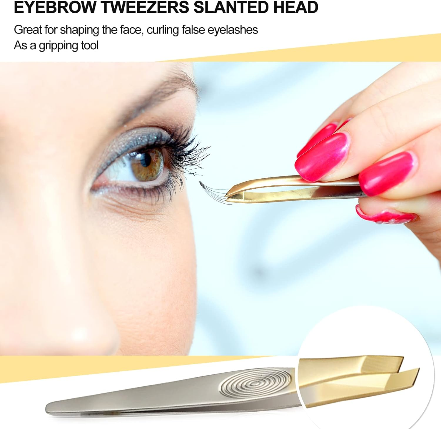 Sularpek Slanted Tweezers, Set of 2 Stainless Steel Tweezers Precision Eyebrow Plucking Removal Chip Removal Gold Plated 87Mm for Men and Women image number 2