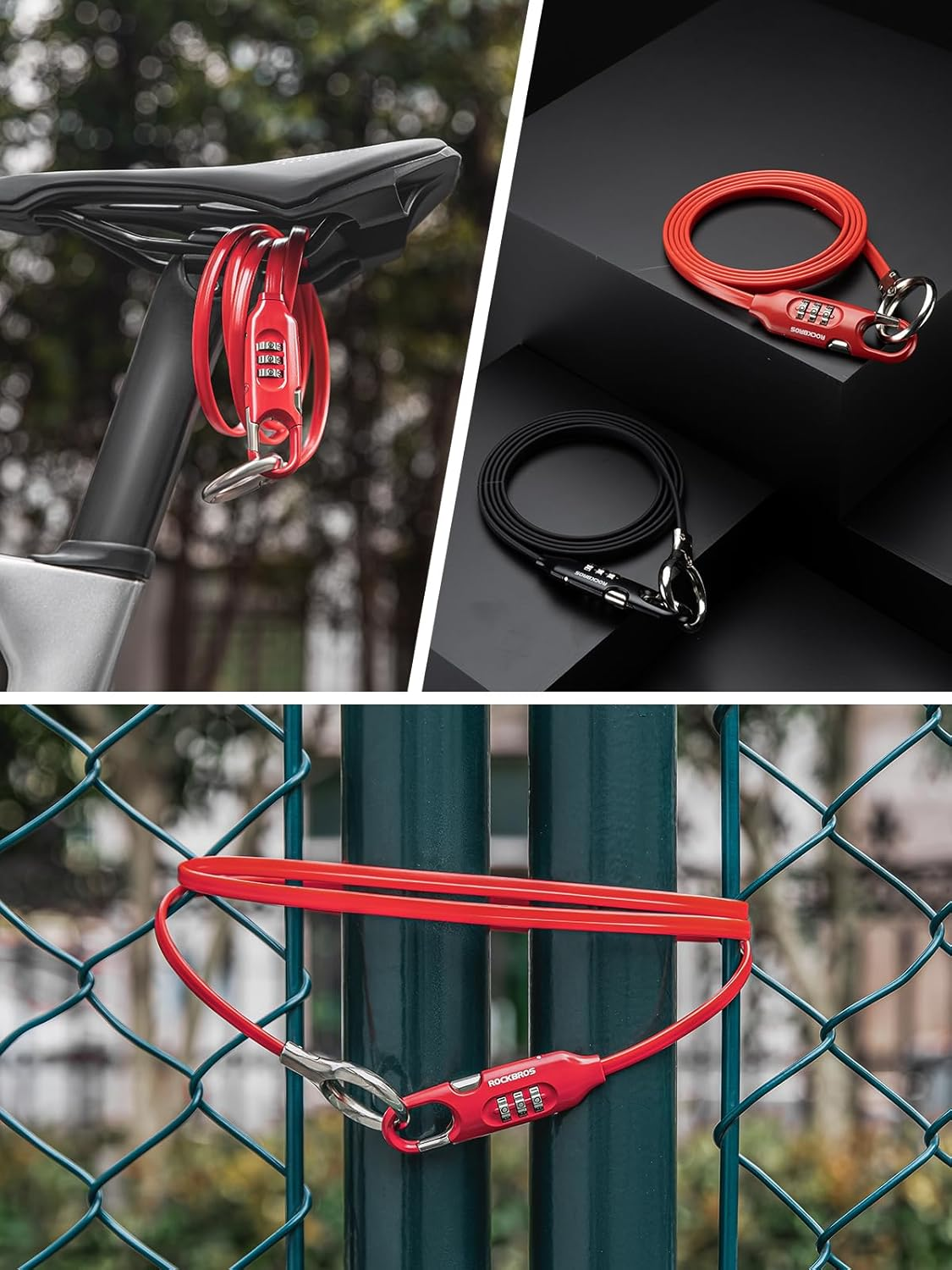 ROCKBROS 5FT Bike Lock Cable with Preset Combination Lightweight Versatile & Weatherproof Security Bike Lock Black image number 4