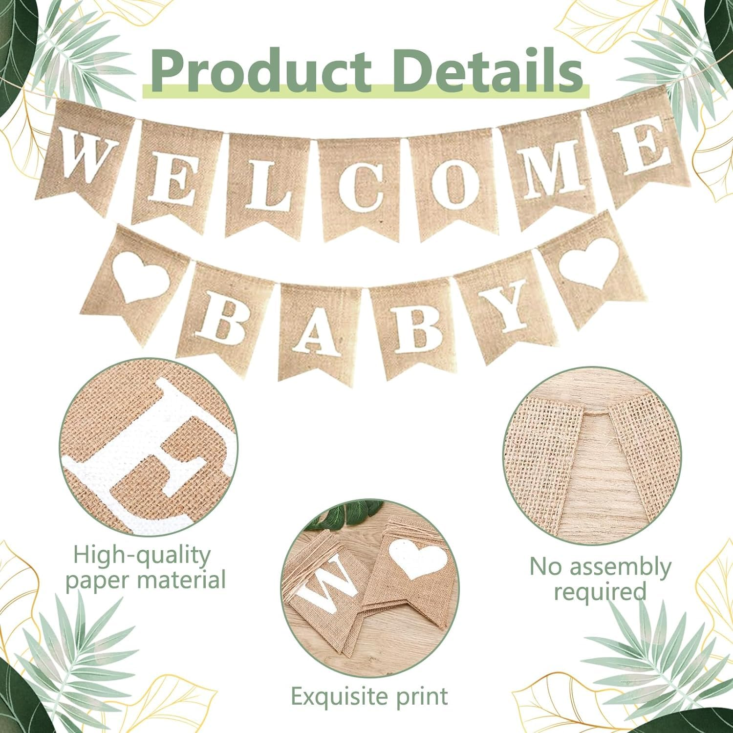 Welcome Baby Burlap Banner Flags Vintage Baby Shower Banner Rustic Baby Shower Banner Banners and Signs, Baby Shower Banner image number 2