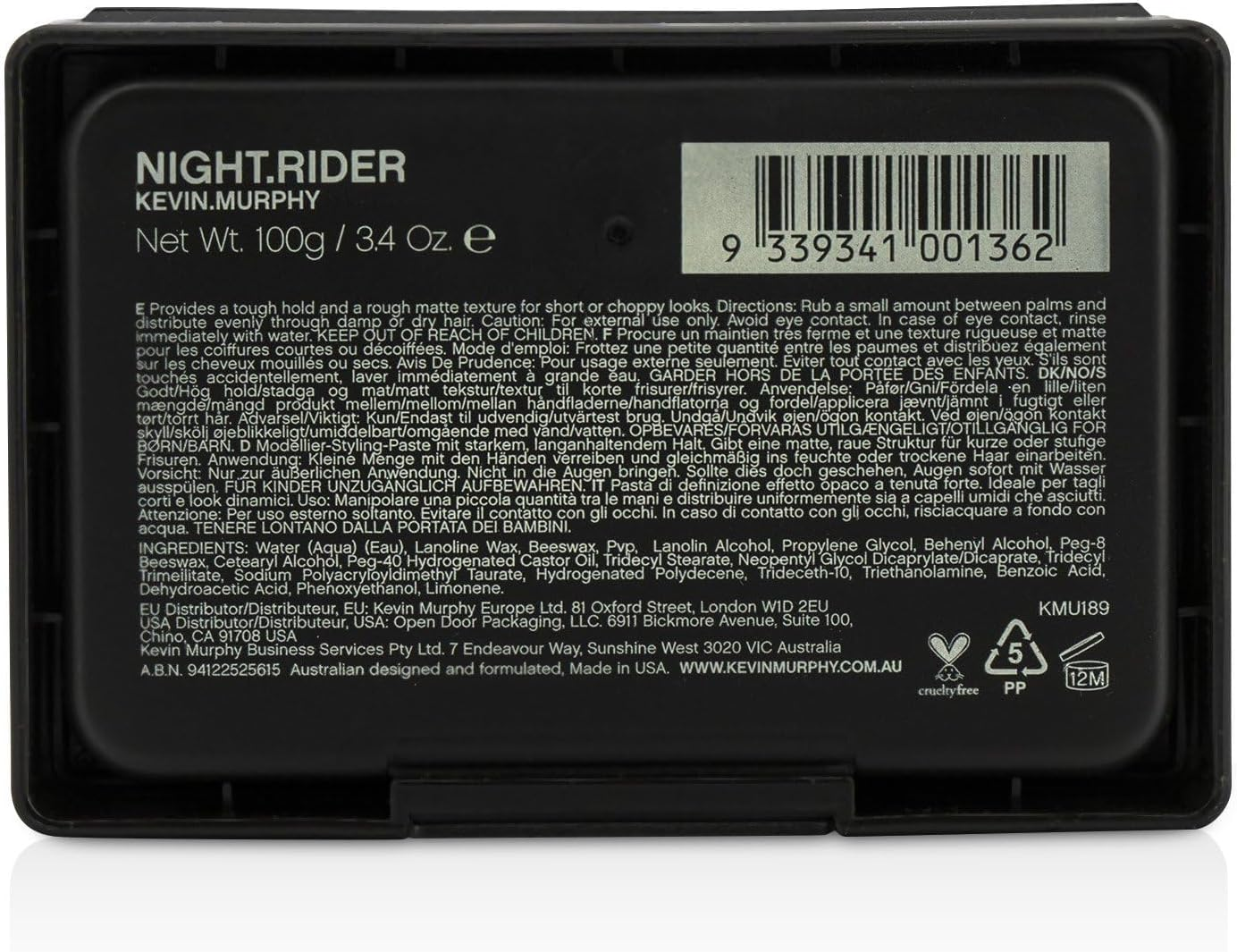 KEVIN.MURPHY NIGHT.RIDER Strong Hold Hair Styling Paste - for Short or Choppy Hair/Texture & Separation - Matte Finish Hair Pomade with Beeswax for Moisture & Shine - 100 G image number 4