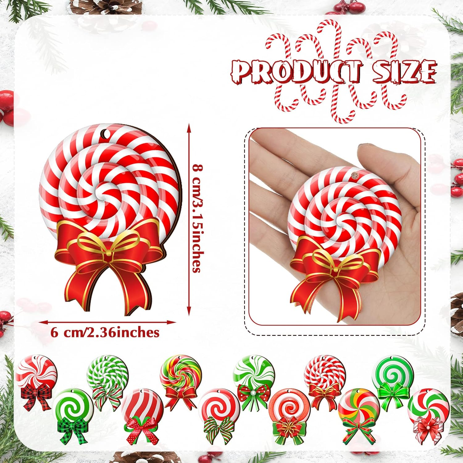 36 Pieces Christmas Tree Ornaments Colorful Wood Lollipop Hanging Peppermint Tree Decorations with Ropes for Candy Party Xmas Tree Home Decor image number 1
