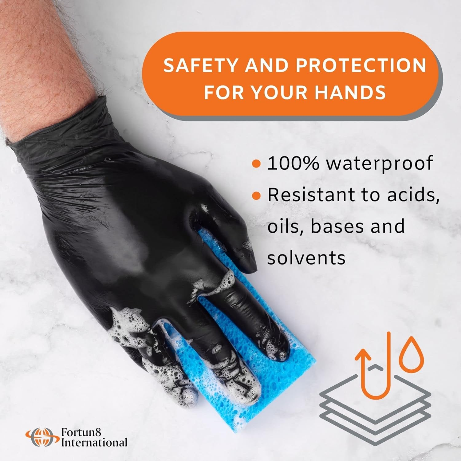 F8 Disposable Nitrile Examination Gloves, Size LARGE and BLACK, Latex & Powder Free, Multipurpose, Non Sterile, Extra Strong, Textured, Protection against Bacteria, Ambidextrous, Easy Fit image number 5