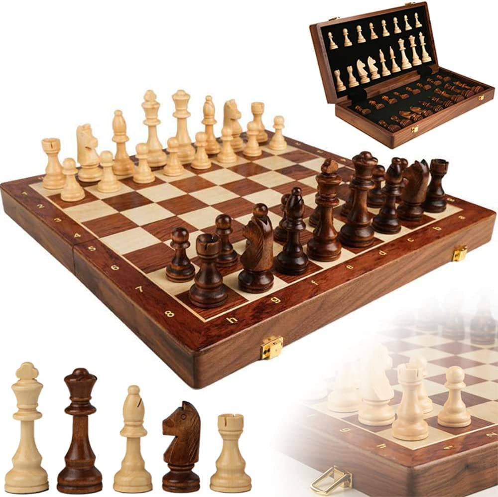 Mofish Chess Board, Chess Sets Wooden Travel Chess Set for Adults and Kids, Folding Chess Board Set with Crafted Chess Pieces Includes Extra Queens, Great Gifts for Friends (39 * 39CM) image number 3
