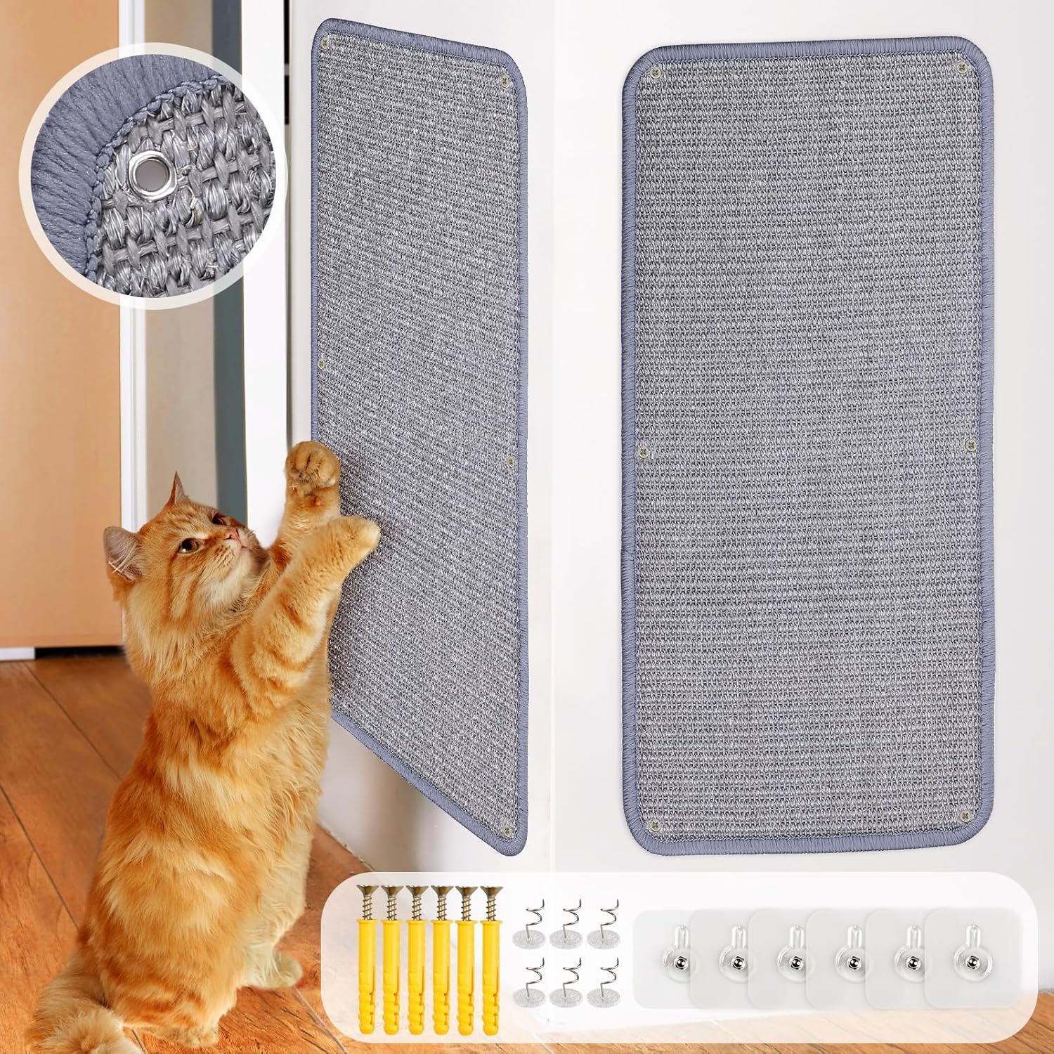 VABNEER Sisal Scratching Mat for Cat Wall Sofa, 60 X 30 Cm, Pack of 2, Grey Sisal Mat, Scratch Rug for Furniture Protection image number 3