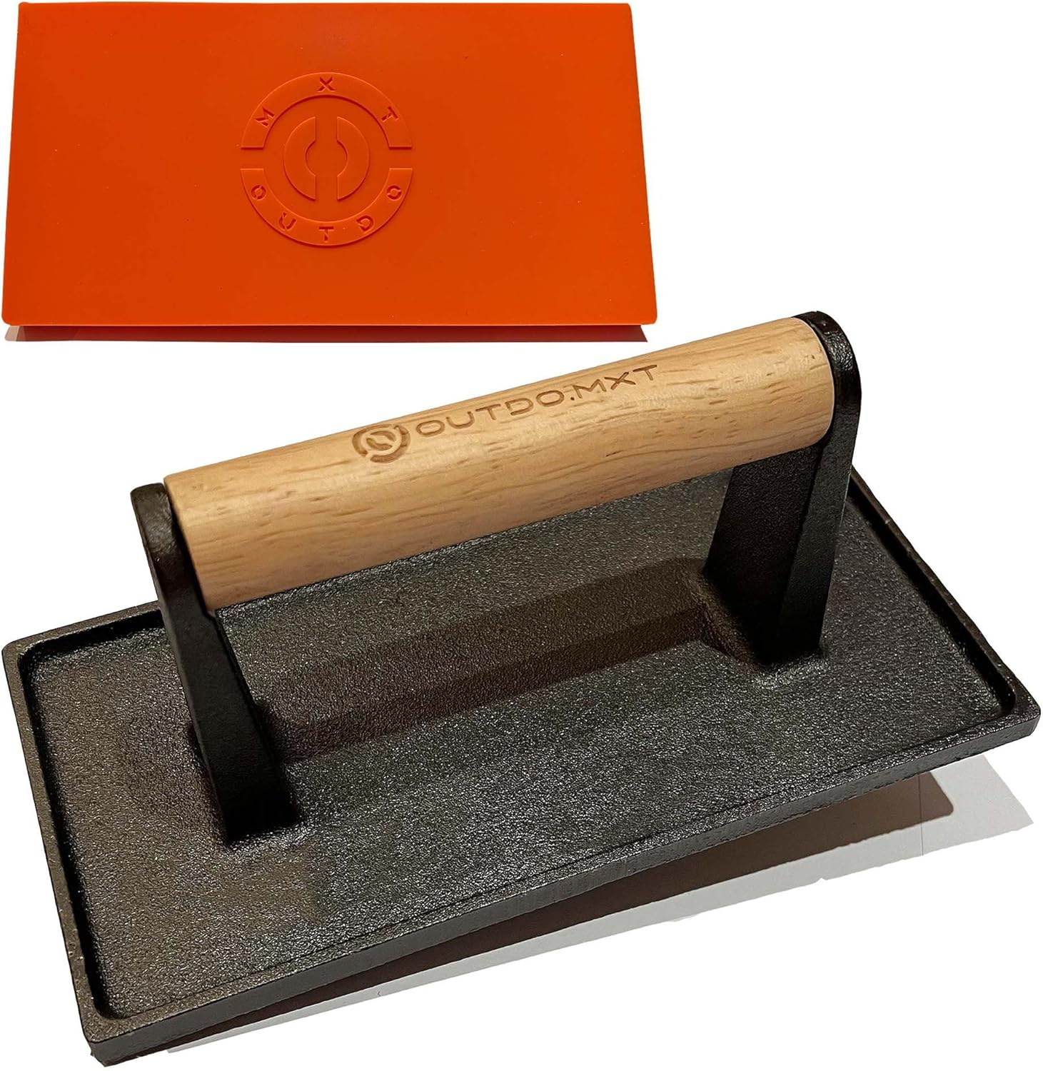 Burger Press Smash Burger Press for Blackstone Griddle Heavy Duty Cast Iron 8.5"X4.3" Rectangular Grill Press Bacon Press with Wood Handle and Silicone Protective Cover image number 5