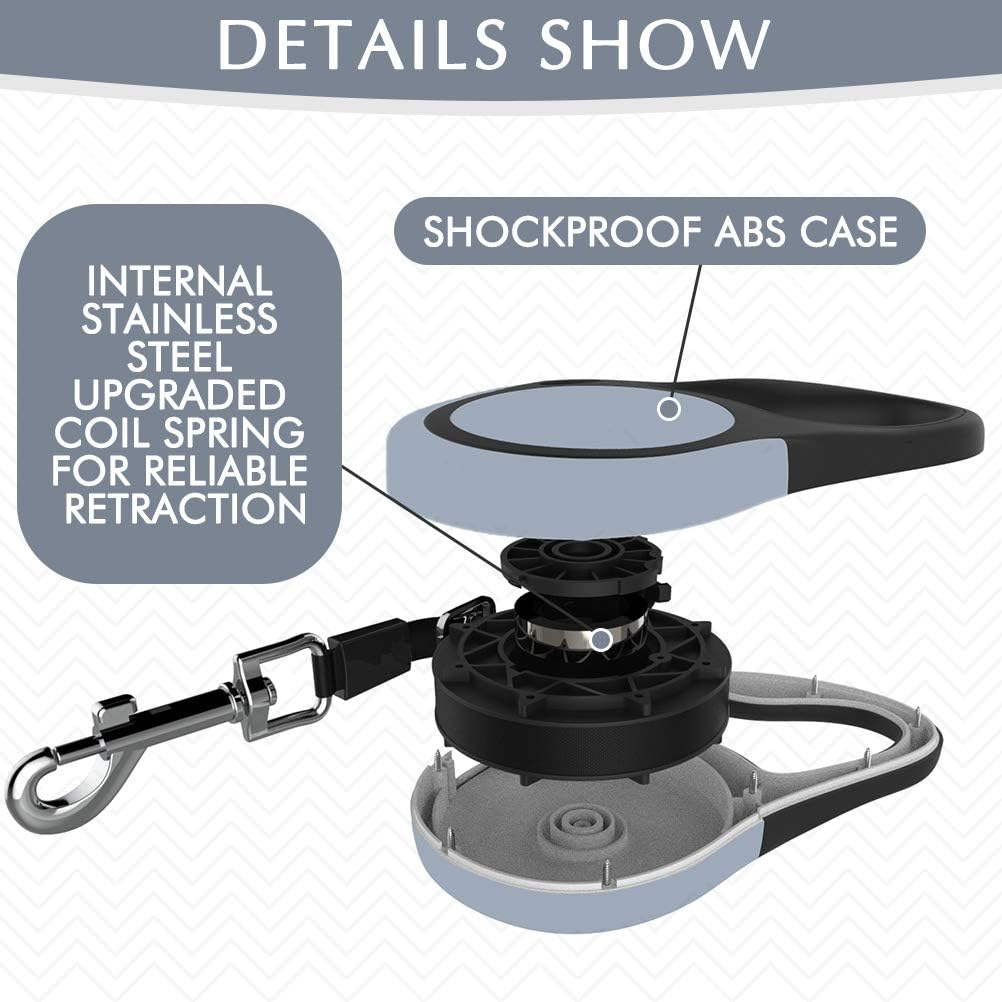 KOOLTAIL Dual Retractable Dog Leash for Two Dogs up to 110 Lbs, Heavy Duty Double Headed 16 Ft Flexi Extendable 360&deg; Tangle-Free One Button & Lock Brake Dog Leash for Small Medium Large Dogs Grey - Grey Solid image number 4