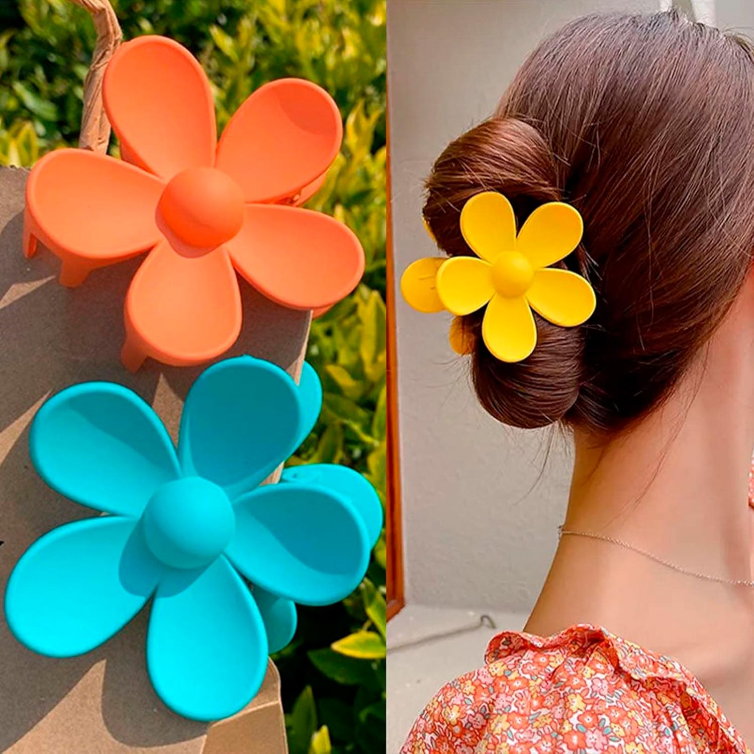 AYNKH 8PCS Flower Hair Claws, Non-Slip Strong Hold Cute Clips for Medium Thick Hair, Daisy Hair Accessories Headwear Clamps for Women Girls image number 2