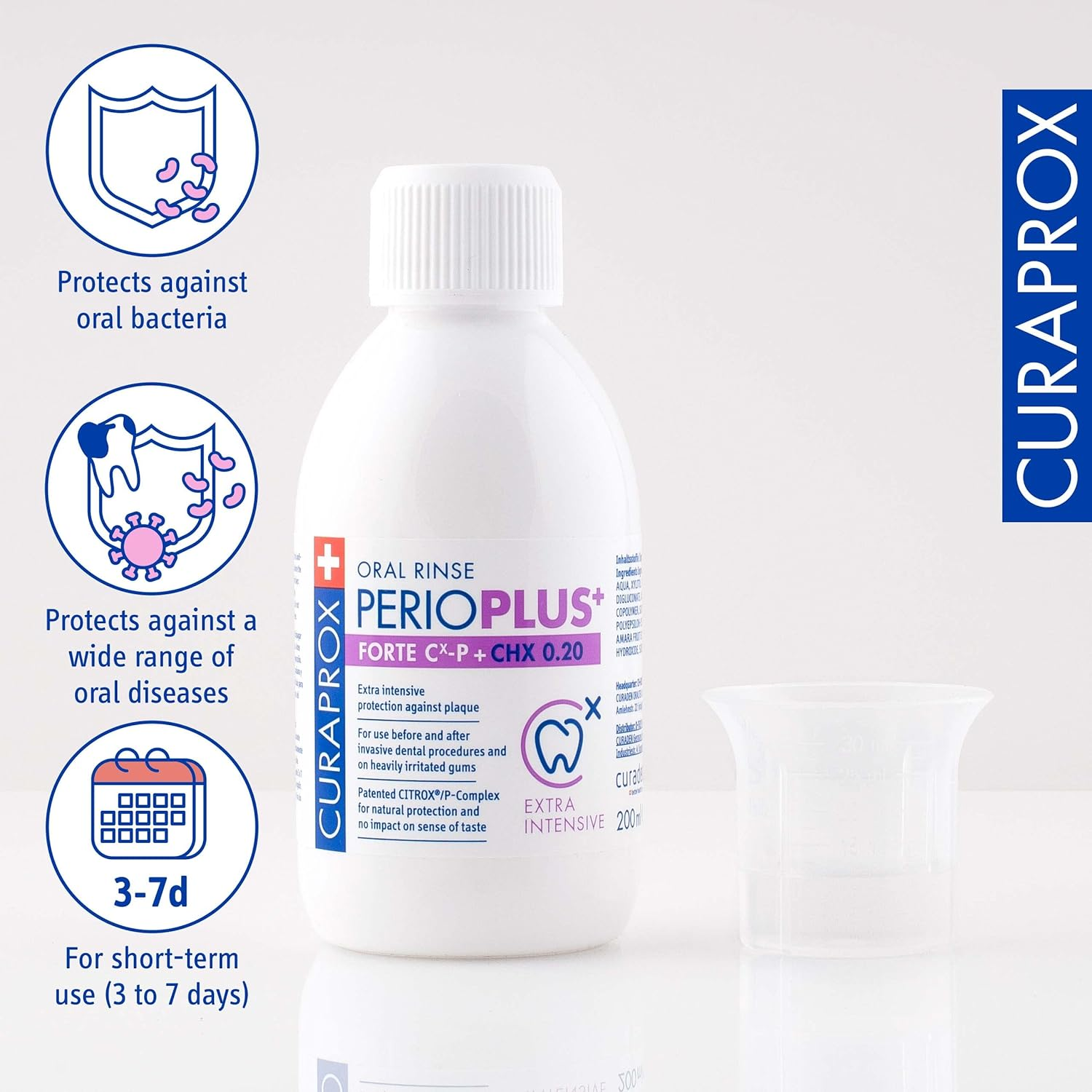 Curaprox Perio plus Forte CITROX Mouthwash with Pleasant Flavour against Bad Breath and Inflammation, with 0.20% Chlorhexidine, Alcohol-Free, 200 Ml image number 2