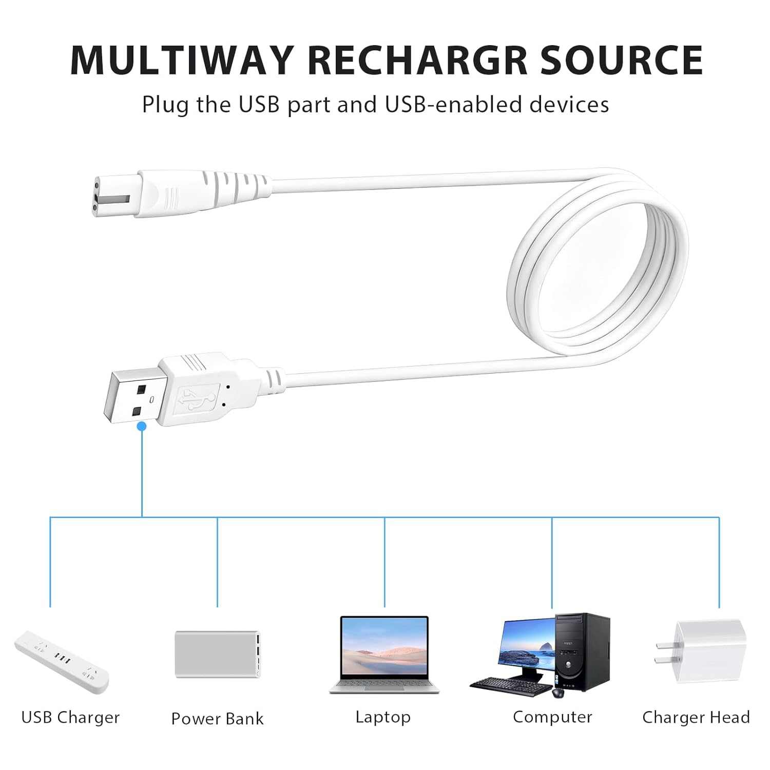 USB Charging Cable for Skull Pitbull Charger, Palm, Butterfly Kiss and Beast Clipper PRO Shaver, Charger Adapter Cable Cord for Skull Pitbull Gold PRO image number 4