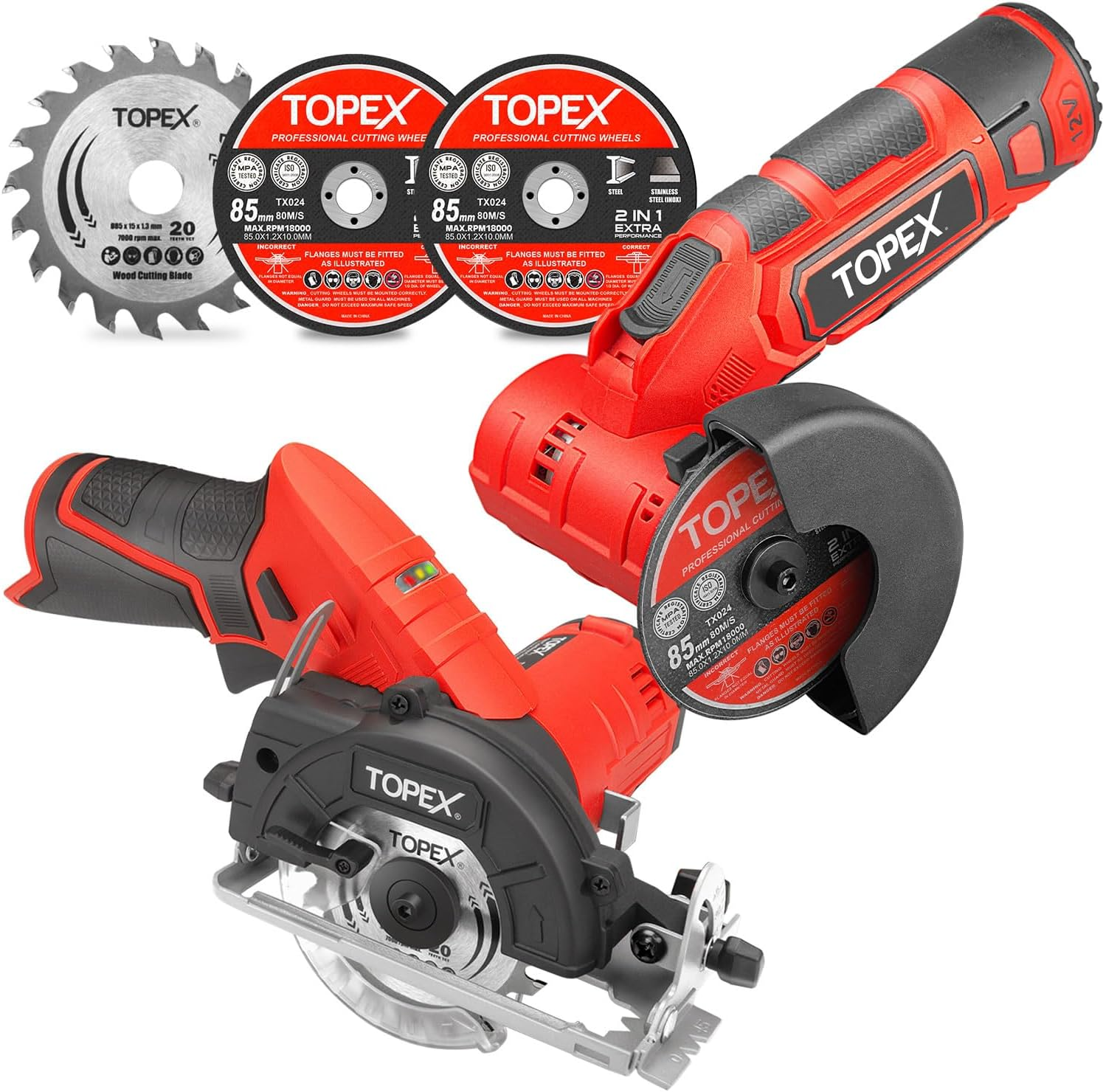 TOPEX 12V Cordless Power Tool Kit Angle Grinder Circular Saw image number 2