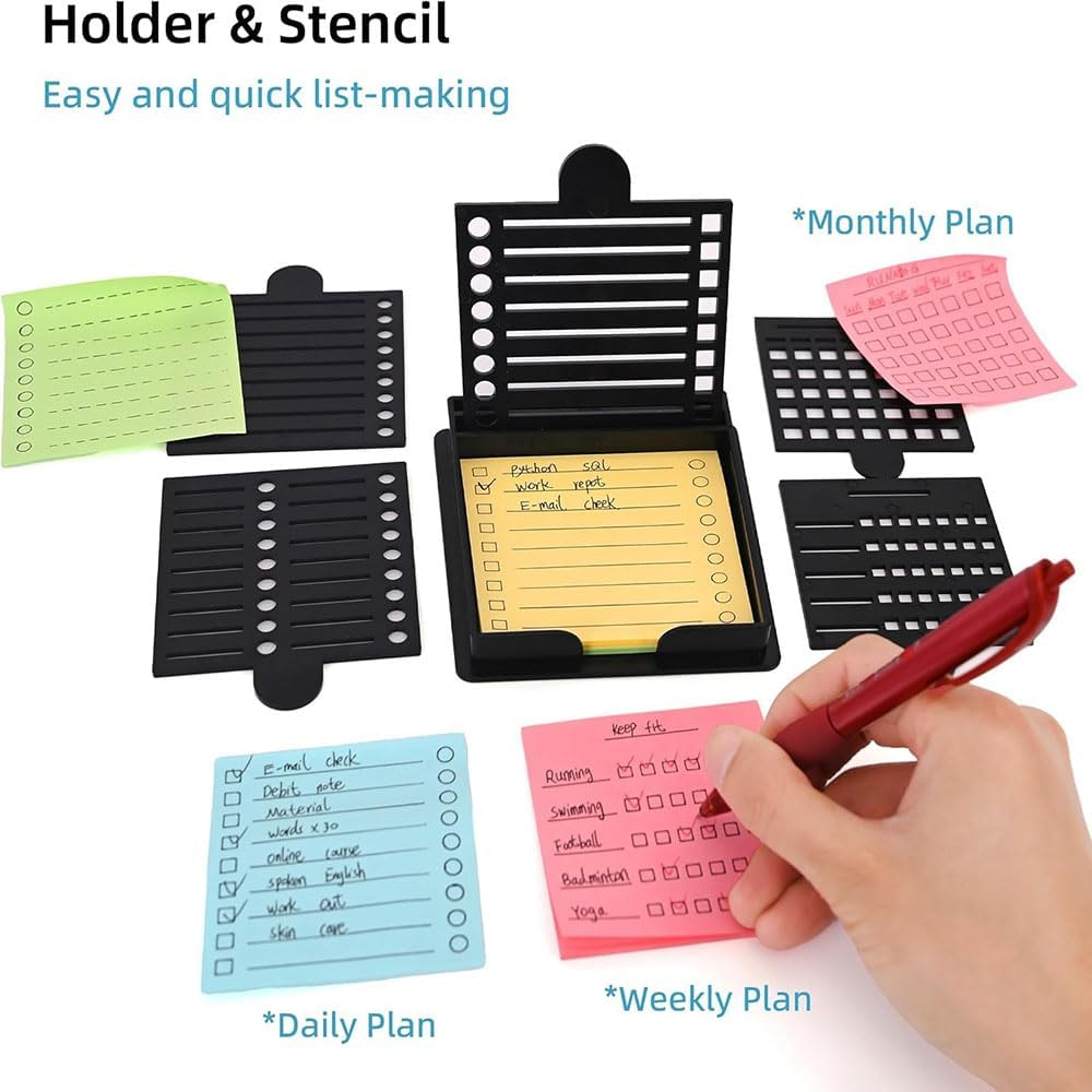 Lyhaogao 5Pcs Reusable Sticky Note Stencil Template Set with to Do List Design, Includes Storage Box and Memo Paper for Office, Home, School Supplies Durable and Portable Organizer