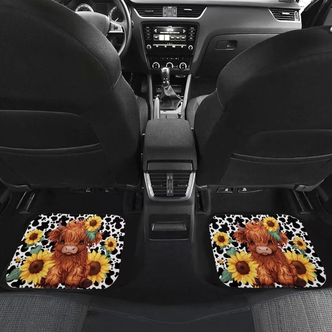 Allhaitong All Weather Car Floor Mats Universal Fit Automotive Suv,Sedan,Van Car Interior Accessories 4-Piece Car Protector Mat Highland Cow Sunflowers Print image number 4