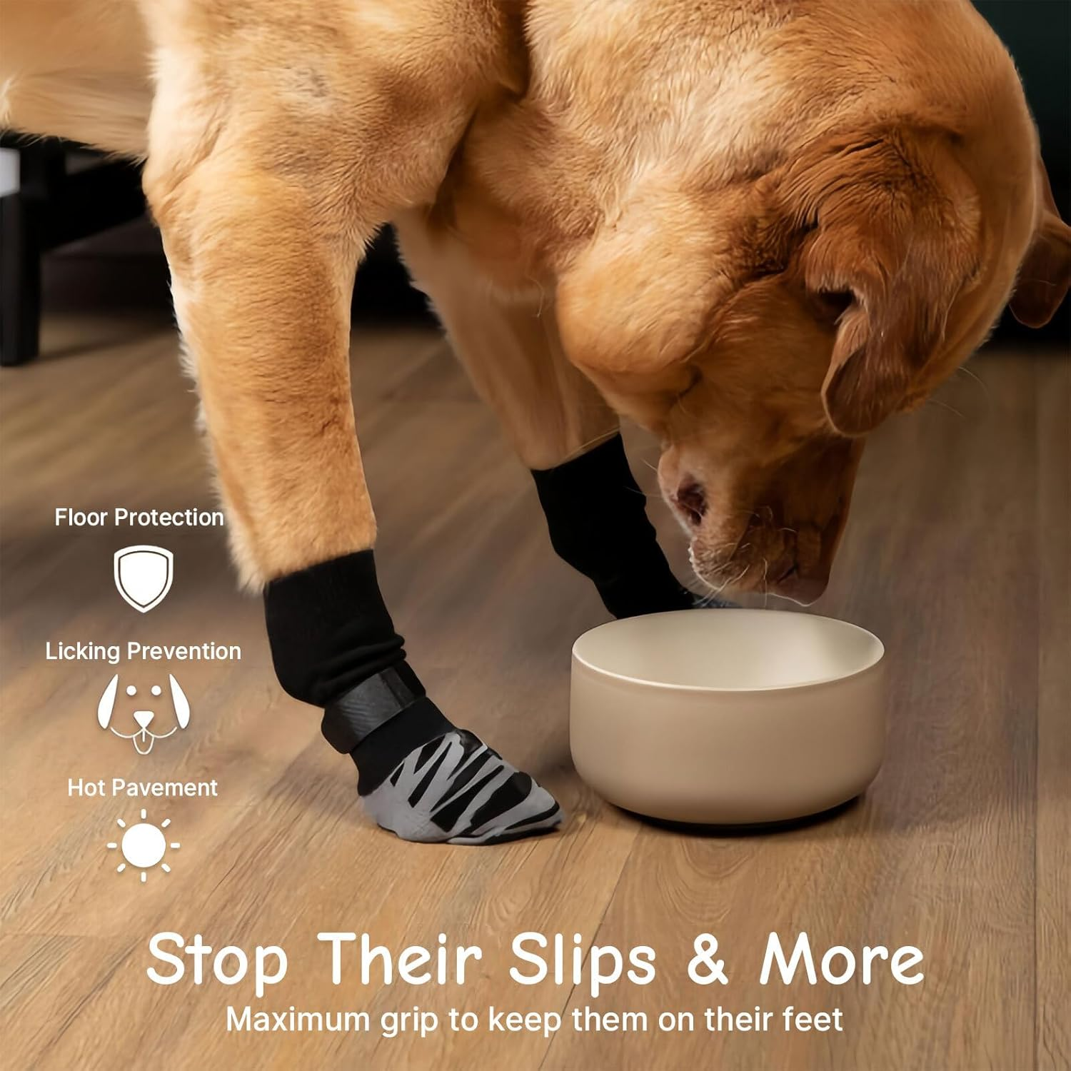 Lyvixora 4-Pack Anti-Slip Dog Socks for Hardwood Floors - Extra-Thick Non-Slip Grip for Paw Protection, Prevents Licking and Slipping, Adjustable Dog Booties for Small Paws (X-Small) image number 3