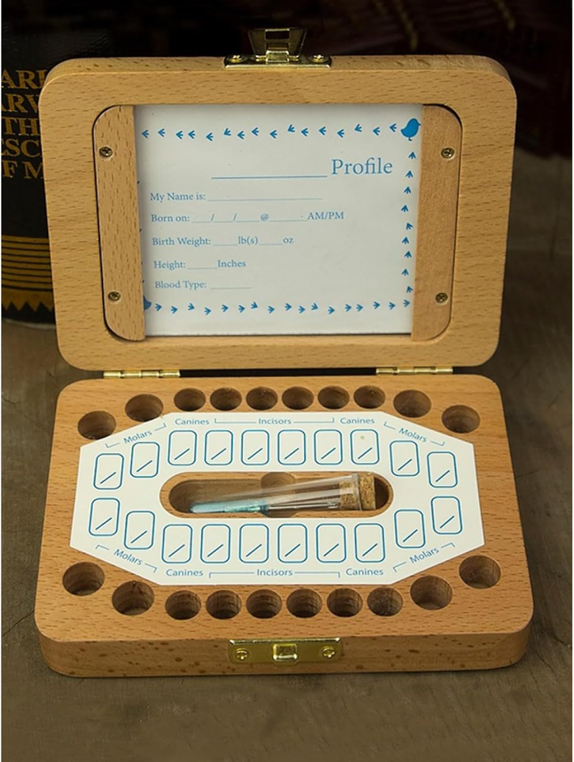 Daseeme Baby Tooth Box Wooden Dental House Children Baby Teeth Drop Box Hoto Frame Teeth Hair Storage Container Holder Saver Memorial Box with Various Accessories image number 3