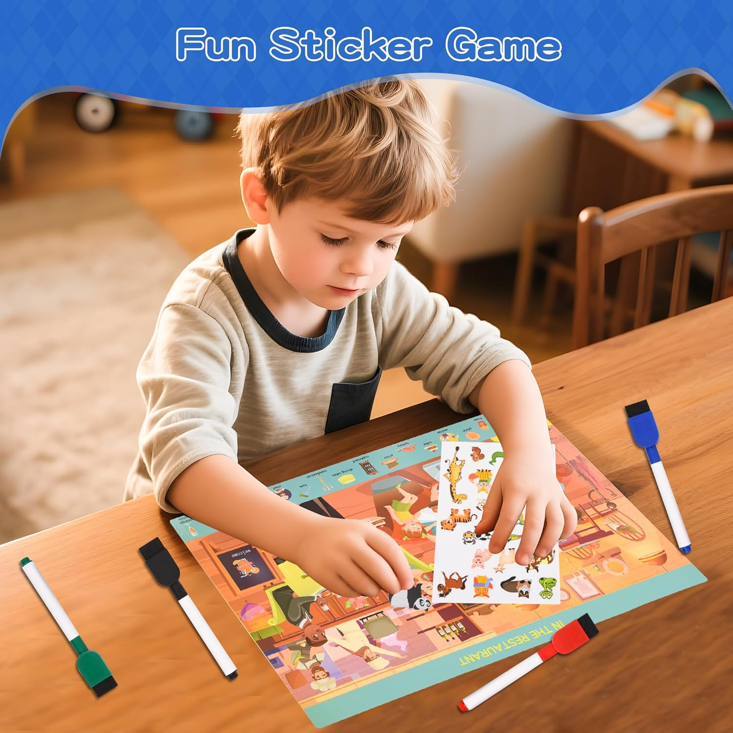 CYZAM Search and Find Preschool Learning Activities, Montessori Busy Book for Kids Toddlers, Travel Game Toys for Car Airplane, Birthday Gifts for Boys Girls 3-8 Years Old