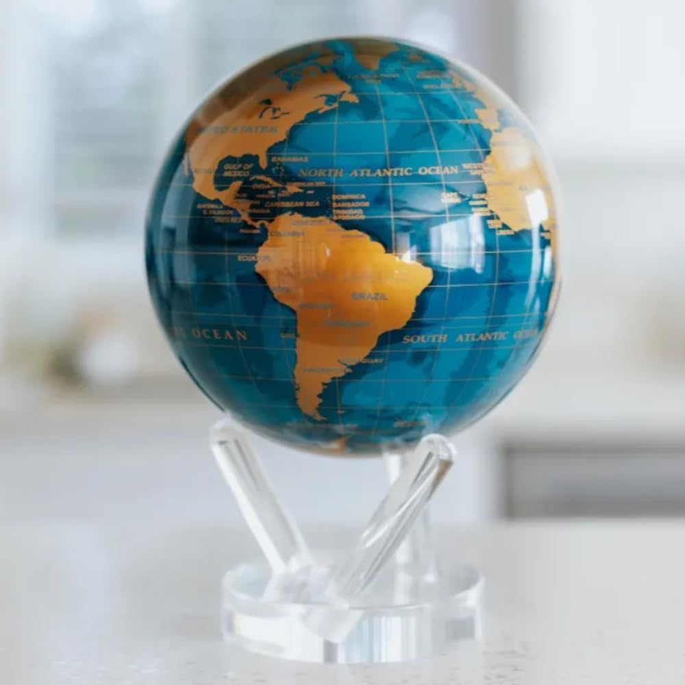 MOVA Blue and Gold Solar-Powered Rotating Globe 8.5&rdquo; | Desk Decor with Stand | No Batteries Needed | Modern Map Accent for Home or Office image number 6