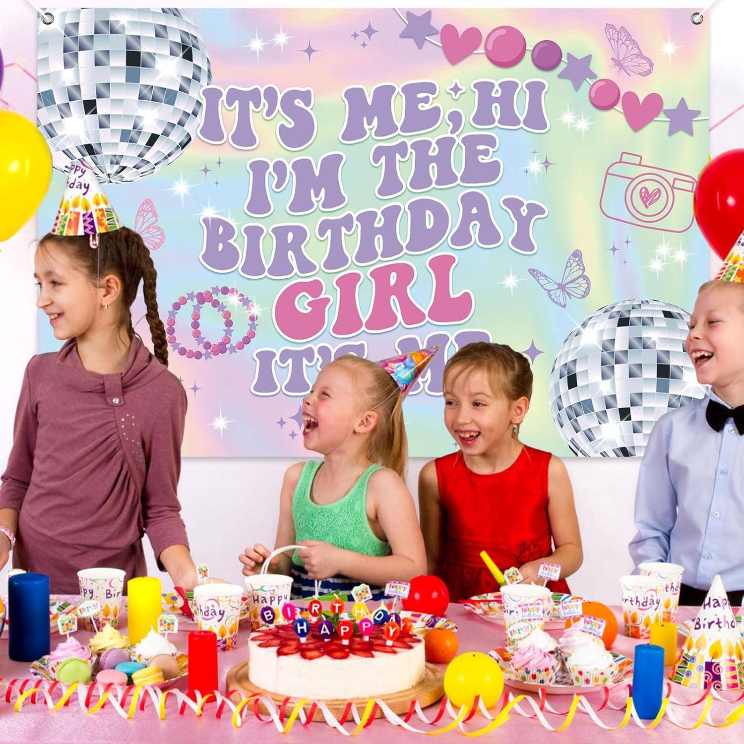 It'S Me Hi I'M the Birthday Girl It'S Me Backdrop, Iridescent Birthday Backdrop for Girls Music Superstar Birthday Banner Perfect Birthday Decorations for Outdoors Indoors image number 1