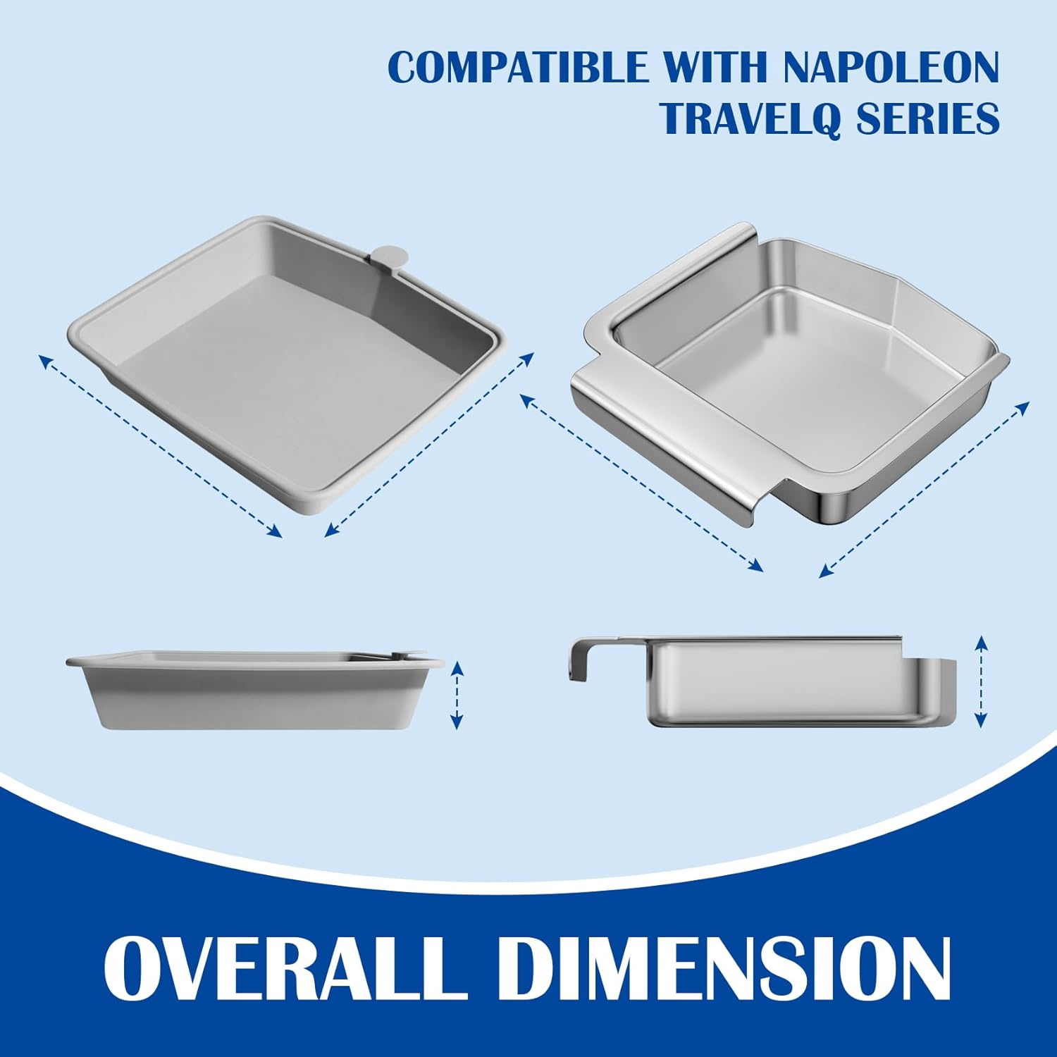 62006 Drip Pan for Napoleon Travelq 285 Sreies Travelq PRO285-BK Q285X-RD-1-A PRO285X-BK TQ285-BL-1 TQ240-BL Grill Parts Silicone Cup Liners/ Stainless Steel Grease Catcher for Napoleon 2 Burner Grill image number 2