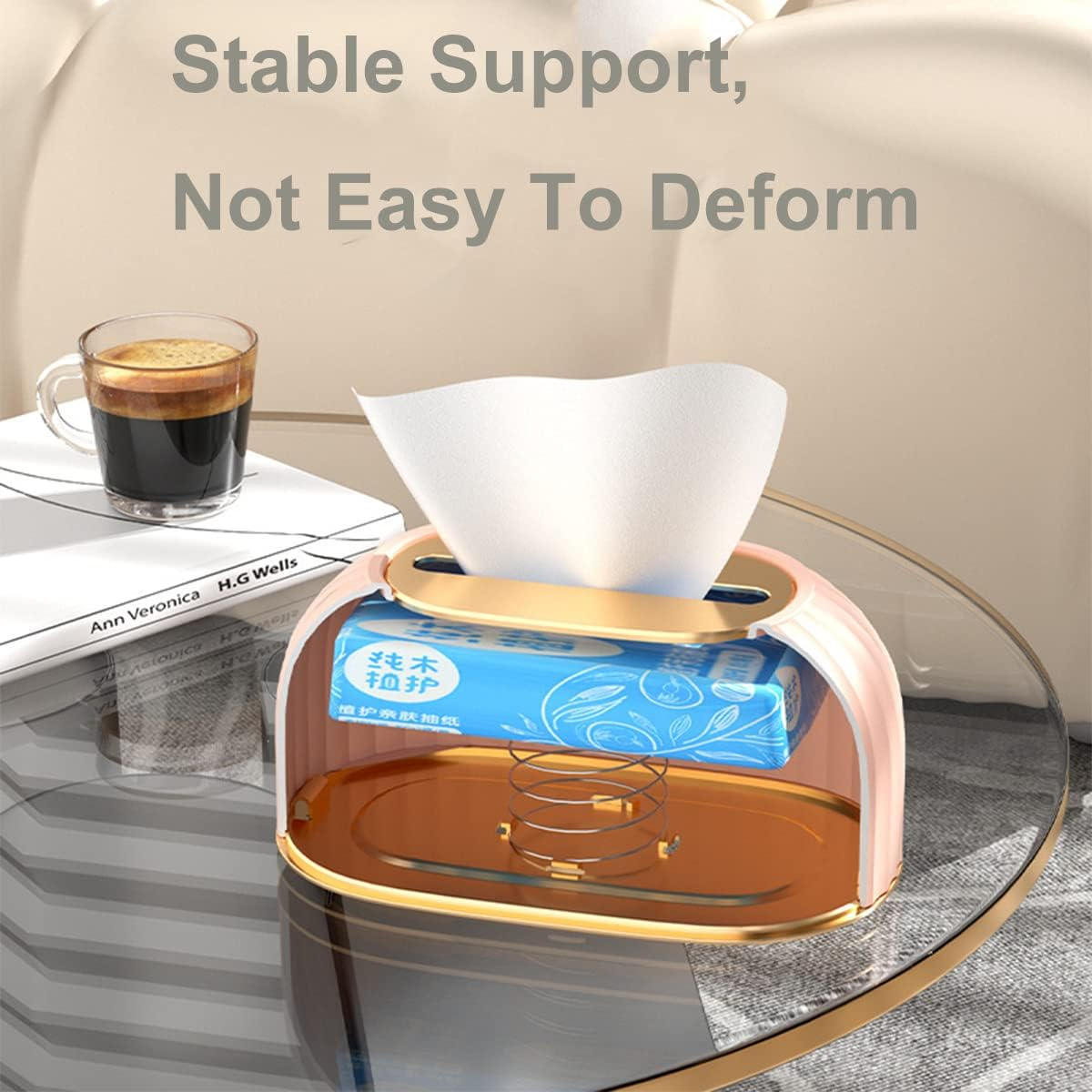 Rectangular Tissue Box Lid for Disposable Tissues, Tissue Box Holder with Bottom Spring, for Storage on Bathroom Cabinets, Countertops, Bedroom Dressers,Green 22.2X10.7X13.5 Cm image number 2