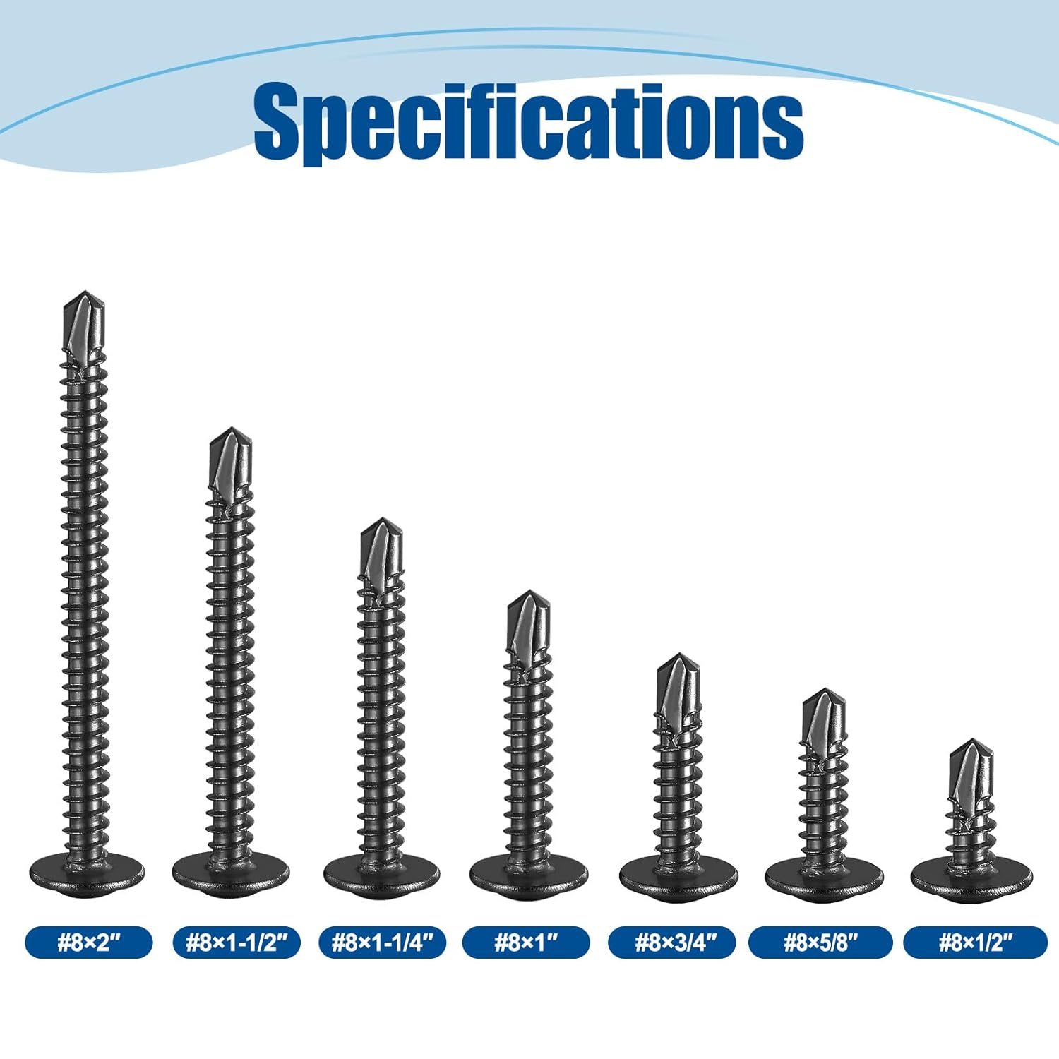 #8&times;2&Prime; Sheet Metal Screws 100Pcs, 410 Stainless Steel Self Drilling Screws, Black Truss Head Screws image number 6