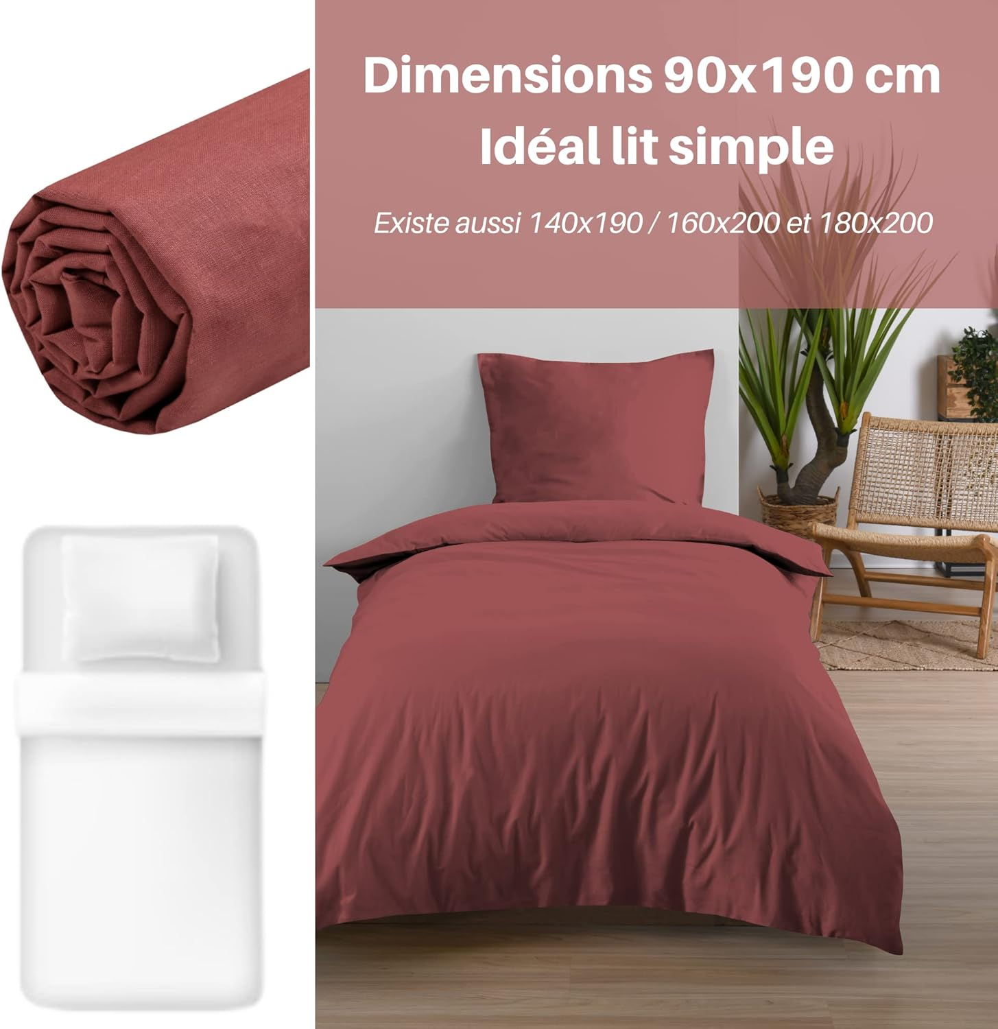 Lovely Casa - Fitted Sheet - Size 90 X 190 Cm - Large 30 Cm - 100% Oeko-Tex Certified Cotton - Colour Grenache - Model Eden - Bed Linen for Home - Soft and Comfortable for a Cosy Nest image number 1