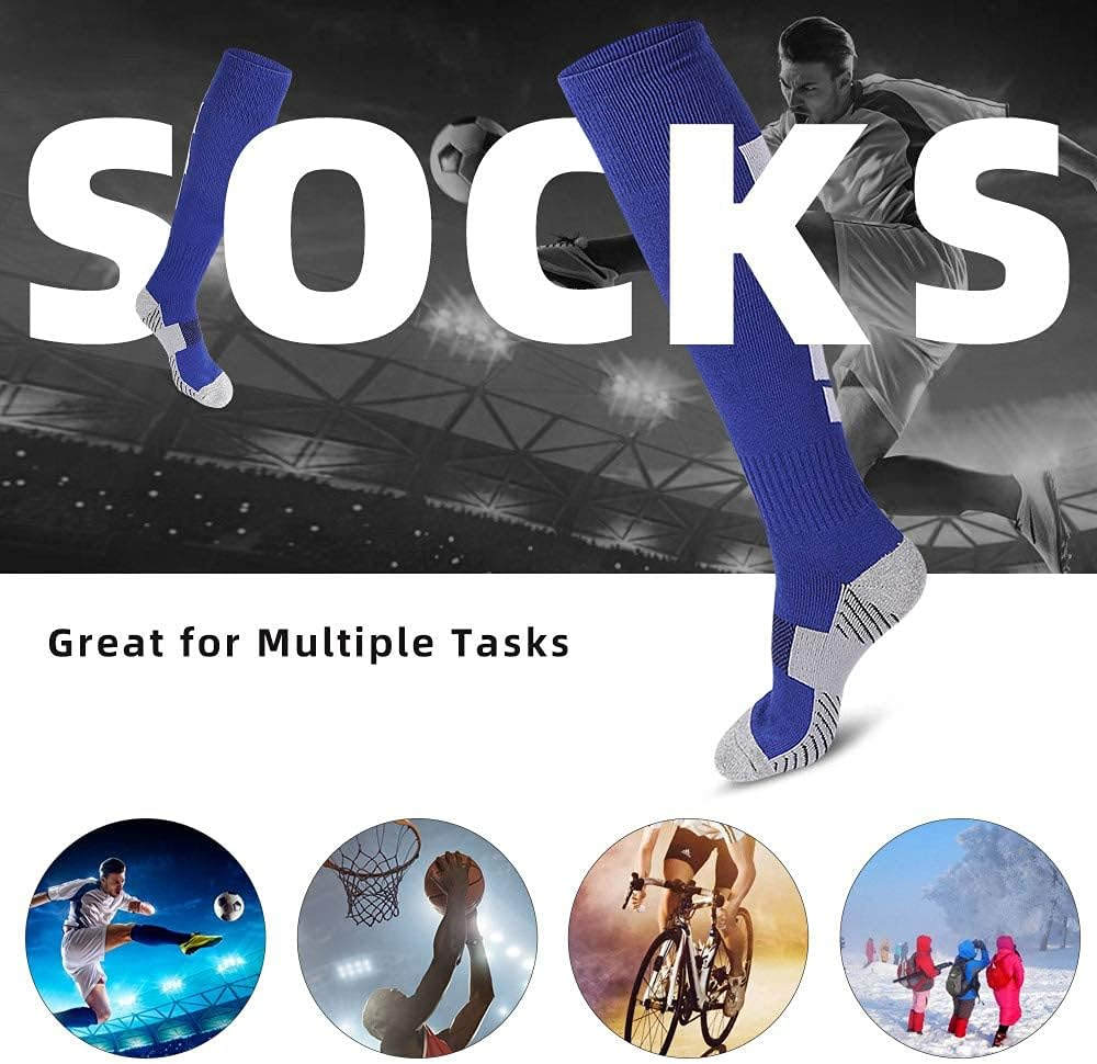 3 Pairs Soccer Socks, Sport Knee High Socks over the Calf Compression Athletic Socks for Mens and Women Running & Training Football Thickening Keep Warm Sock image number 6