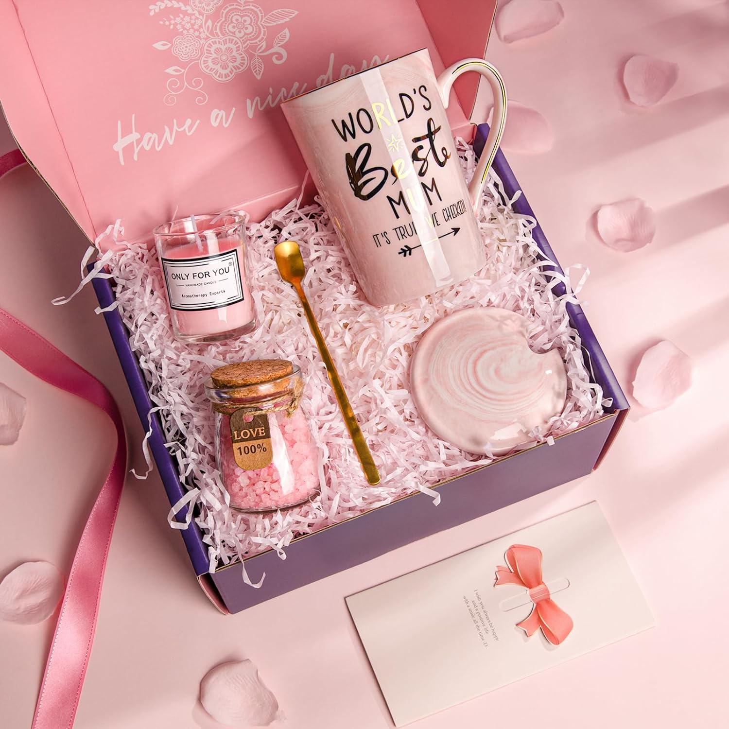 Mum Mothers Day Gifts - Birthday Gift Pamper Hamper for Mum, Worlds Best Mum Mug, Scented Candle, Bath Salts, Relaxing Spa Bath Set Basket Gift for Mummy, Funny New Mum to Be Presents, Nice Gift Boxed image number 5