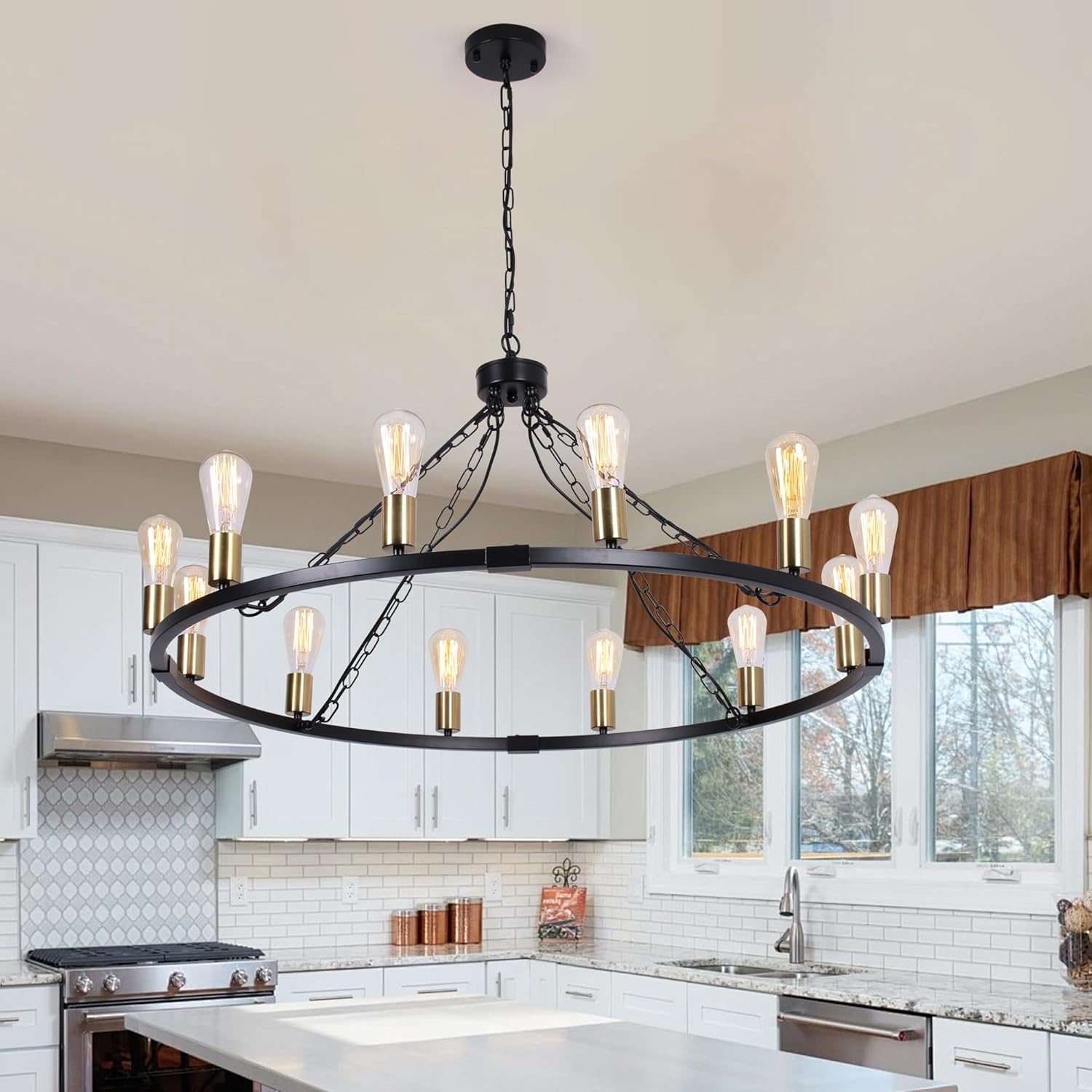 Jaycomey French Country Chandelier, Rustic 6 Light Bronze French Country Pendant Light Fixture, Vintage Metal Chandelier for Dining Room Kitchen Living Room Bedroom Hallway, E14 Base