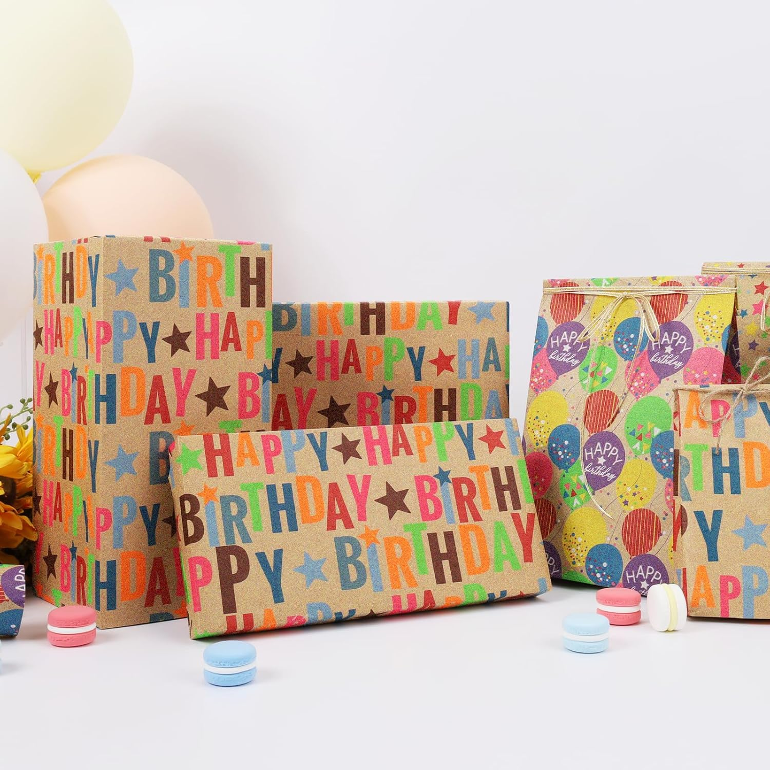 WRAPLA Kraft Wrapping Paper Roll 43Cm X 10M Colorful Text Happy Birthday Design Perfect for Birthday Holiday Wrap(17In X 33Ft)