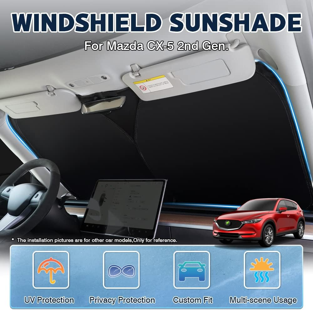Karltys 2024 2025 CX-5 Windshield Sun Shade for Mazda CX5 2017-2025, UPF50+ Reflective Front Window Sunshade Cover for Mazda CX5 Foldable Sun Shield Visor Protector Keep Car Cooler image number 1