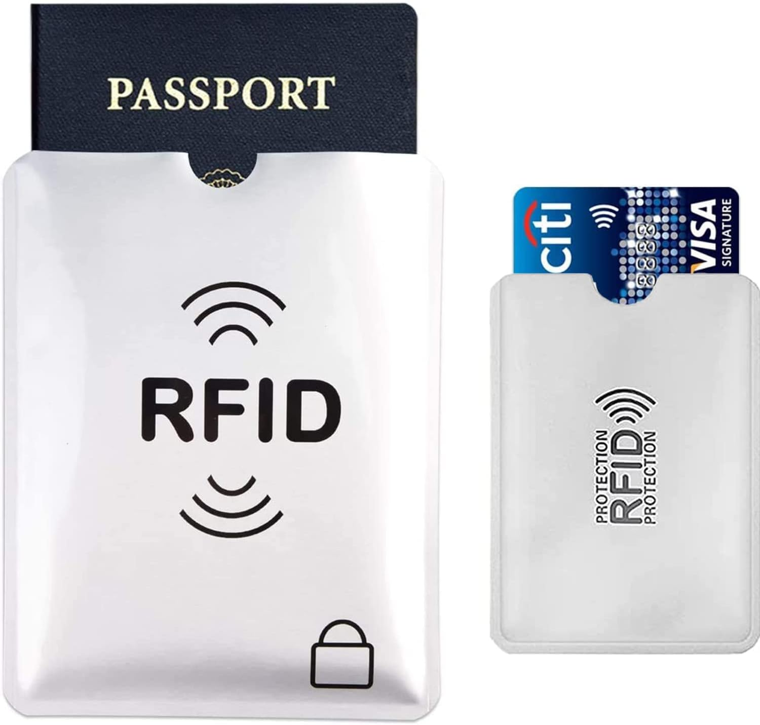 13 Pcs RFID Blocking Sleeves Envelopes Card Holder, 9 Blocking Credit Card Sleeves & 4 Passport Security Holders Suit Set RFID Identity Card Protector for Women Men