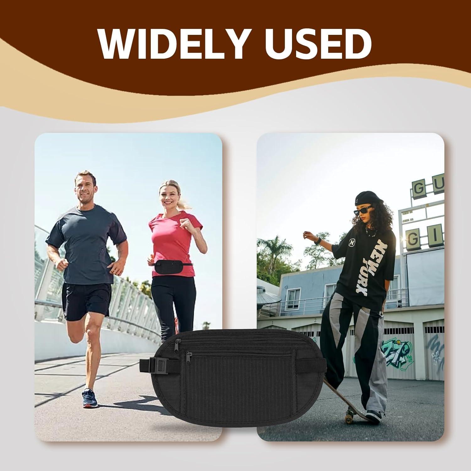 2PCS Money Belt, Ultralight RFID Blocking Money Belt Secure Hidden Travel Neck Wallet Undercover Fanny Pack Waist Money Pouch with Adjustable Elastic Strap for Men Women Travel Running Hiking Cycling,