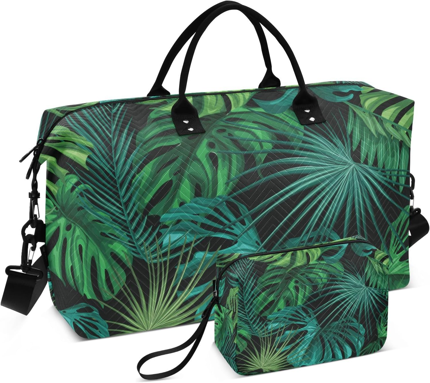 Large Bag Weekender/Overnight Duffel Tropical Plant Leaves Green Workout Bag with Adjustable Strap for Business, Tropical Plant Leaves Green, Set of 2, Art Deco image number 4
