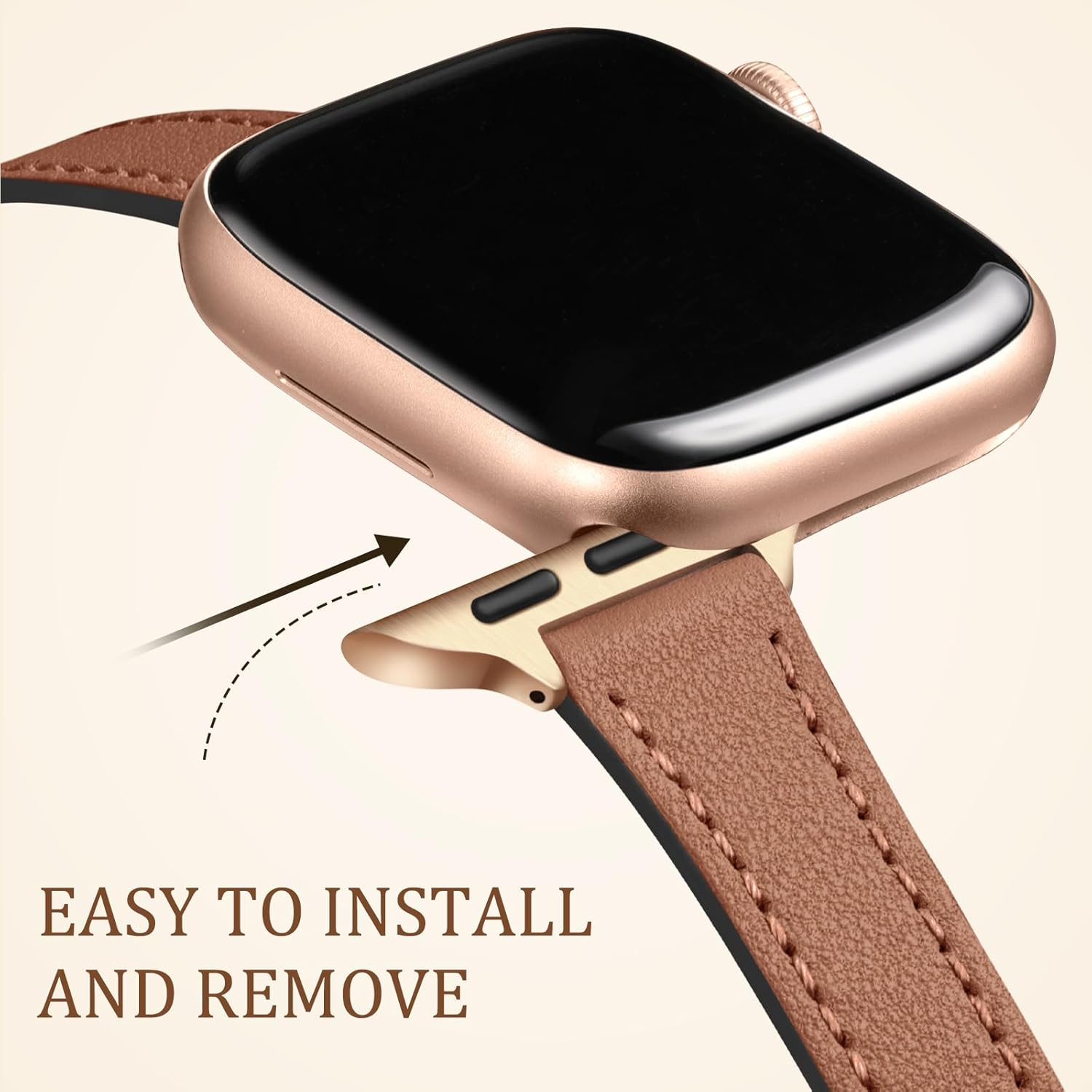 Witzon Slim Leather Straps Compatible with Apple Watch Strap 38Mm 40Mm 41Mm 42Mm 44Mm 45Mm Women, Top Grain Genuine Leather Strap Thin Watch Wristband for Iwatch Series 9 8 7 6 5 4 3 2 1 SE Ultra image number 1