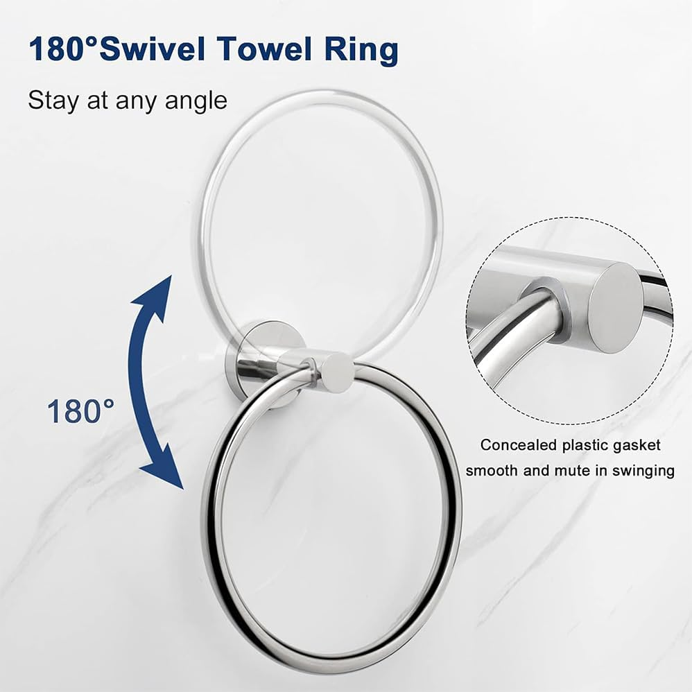 Circular 3-Piece Bathroom Hardware Set,Hand Towel Holder,Couple and Toilet Paper Holder,Wall Mounted Bathrooms Fixtures,Bathroom Accessories for Bathrooms Wall Mounted,Ideal for Bath,Kitchen,Rv image number 6