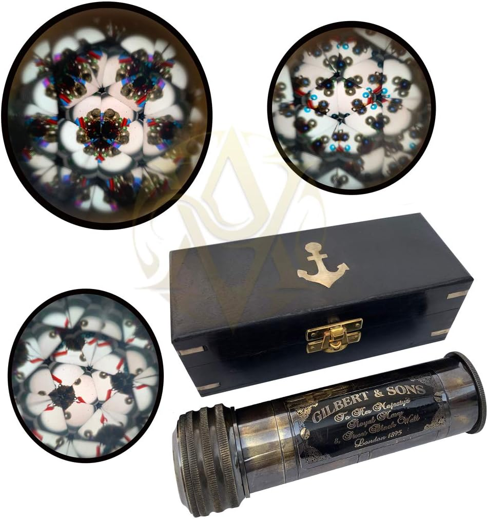 Nautical Gilbert Kaleidoscope with Wooden Box Vintage Prism Brass Toy Antique Brass Finish for Boy/Girl image number 6